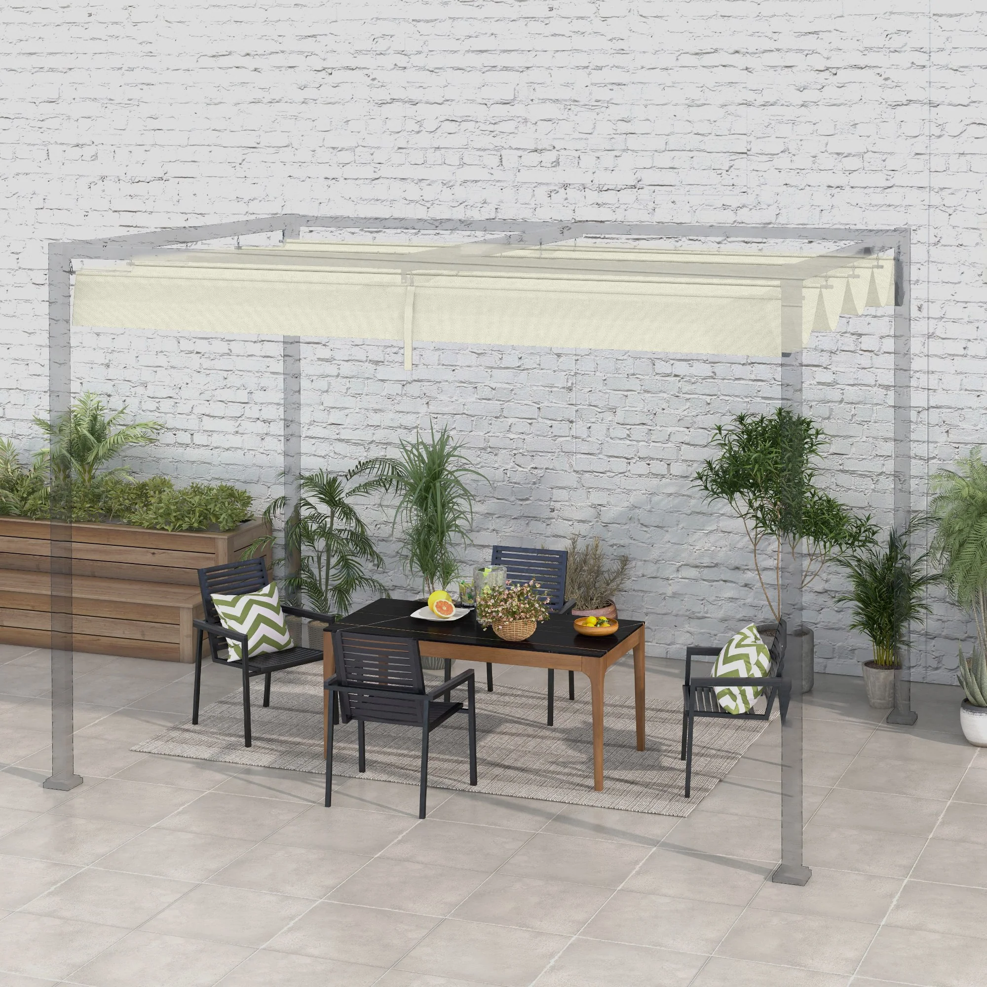 UV30+ Retractable Canopy for 9.8' x 7.1' Pergola, Cream White - Image 4