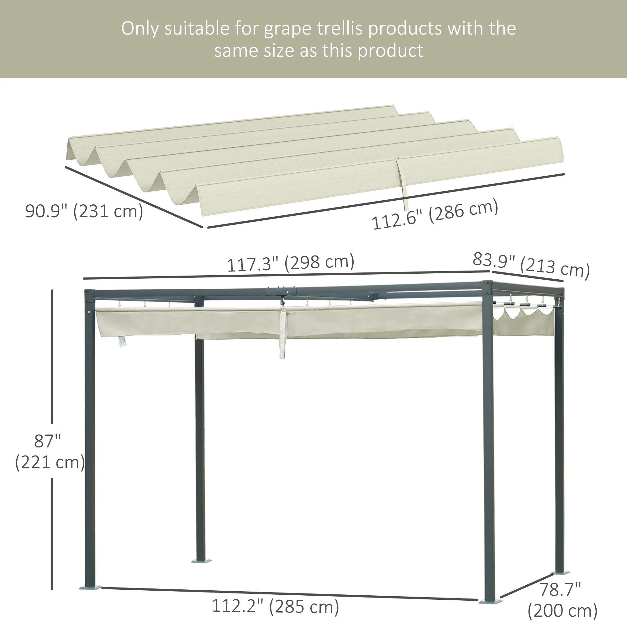 UV30+ Retractable Canopy for 9.8' x 7.1' Pergola, Cream White - Image 5