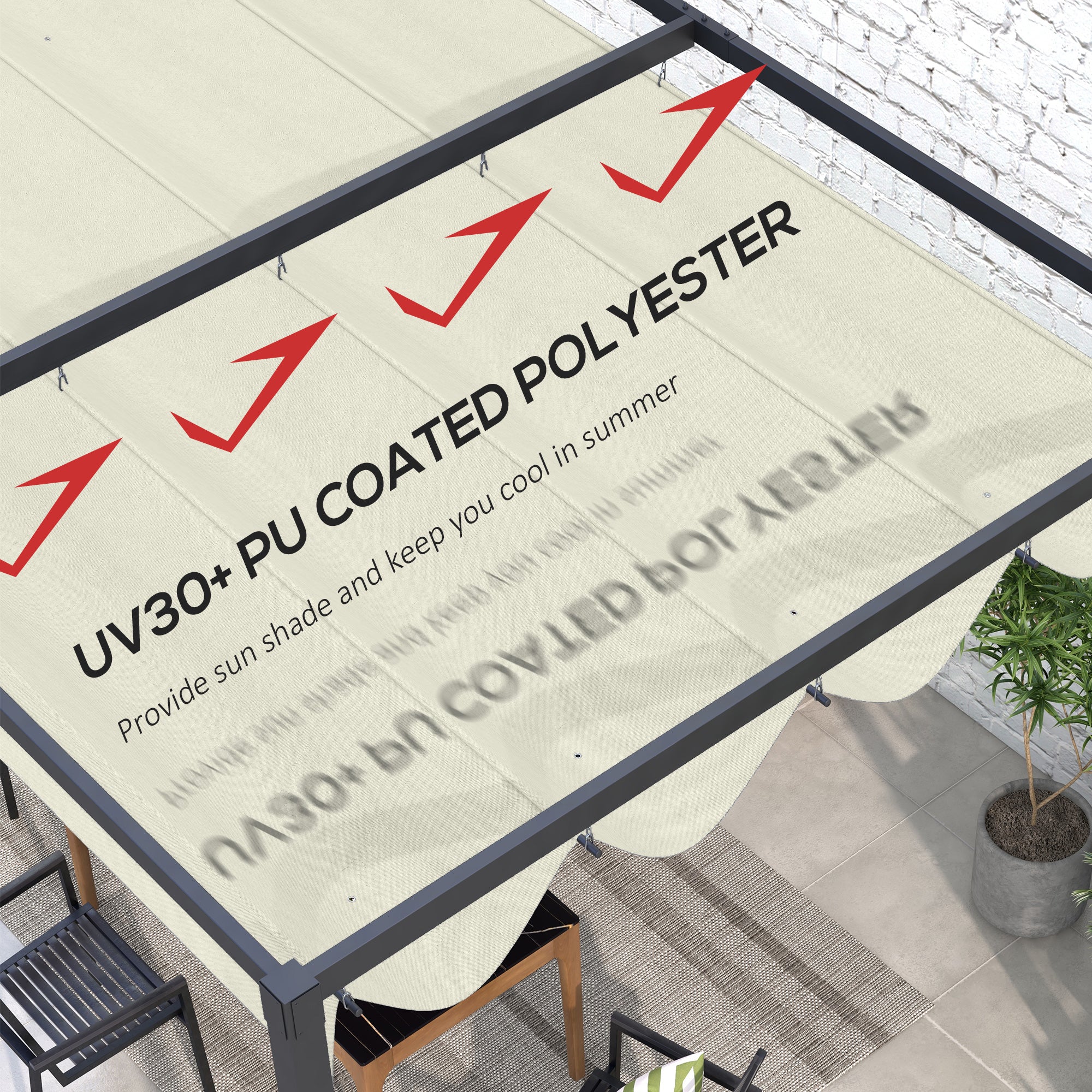 UV30+ Retractable Canopy for 9.8' x 7.1' Pergola, Cream White - Image 6