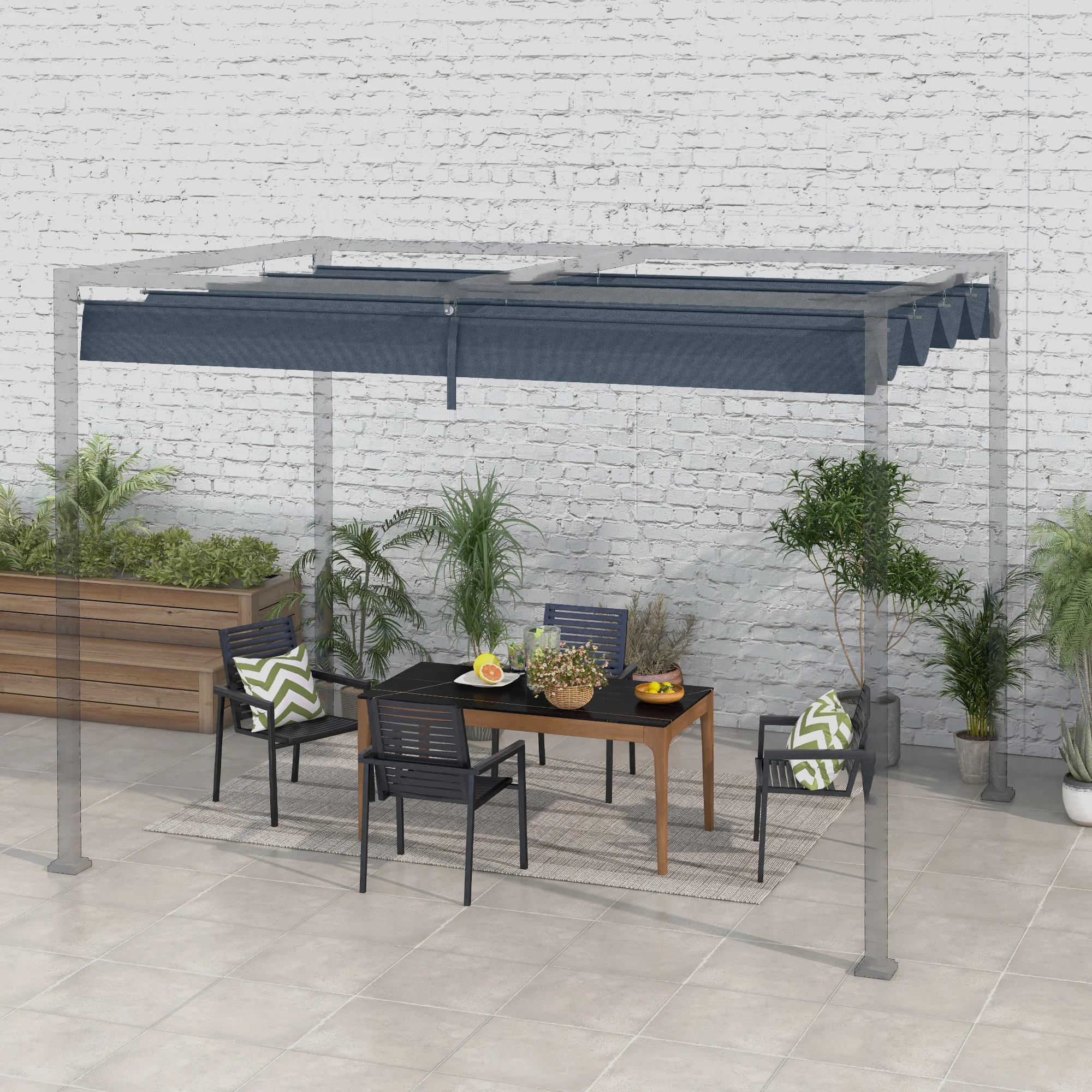 UV30+ Retractable Canopy for 9.8'x7.1' Pergola, Dark Grey - Image 3