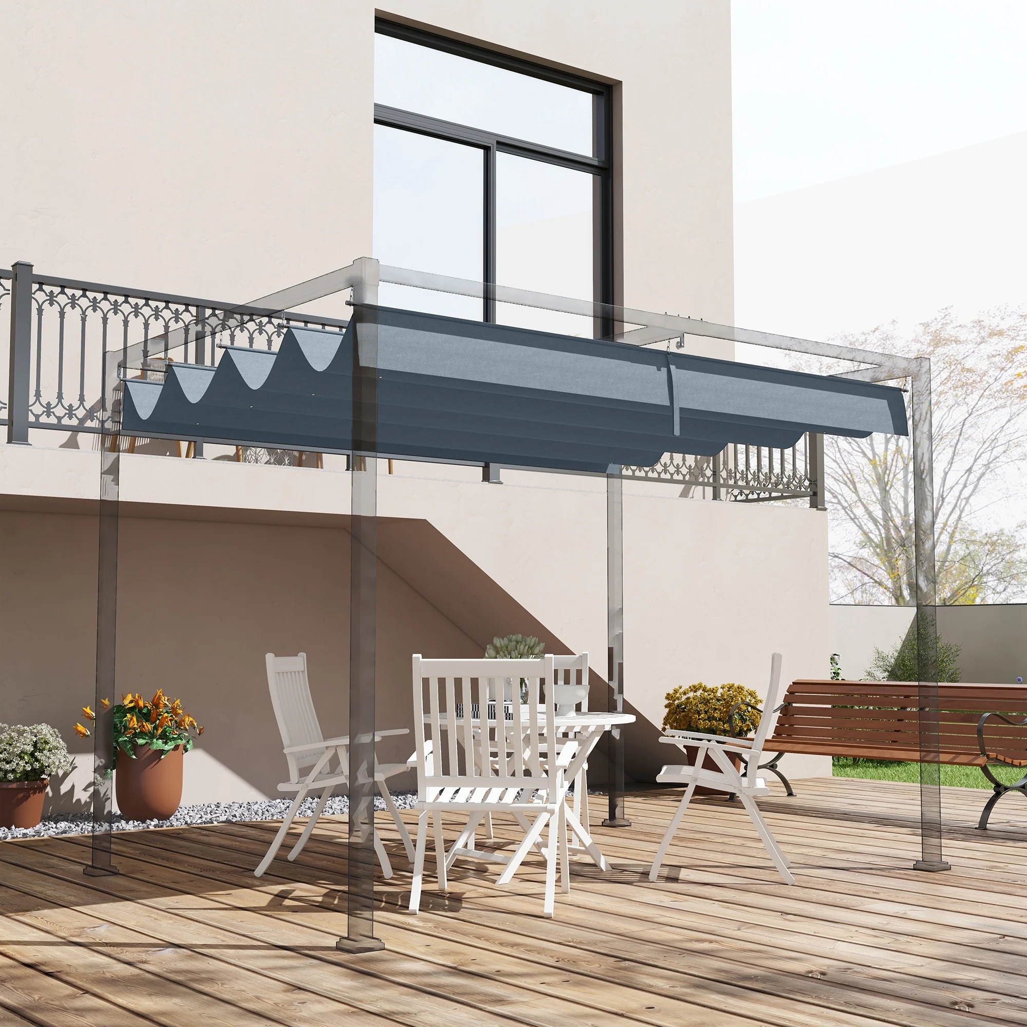 UV30+ Retractable Canopy for 9.8'x7.1' Pergola, Dark Grey - Image 4