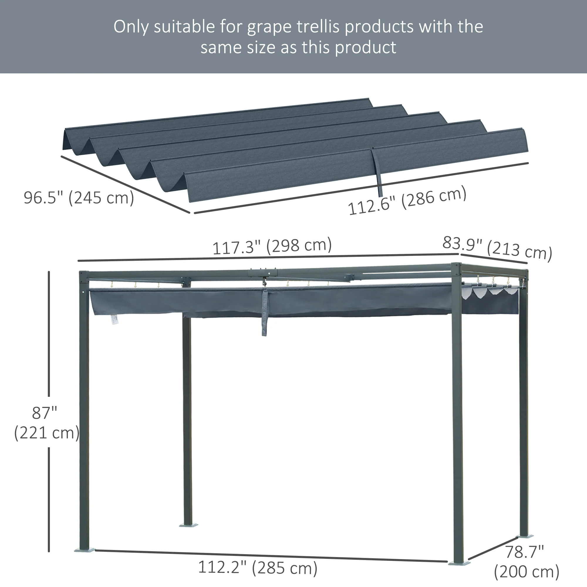 UV30+ Retractable Canopy for 9.8'x7.1' Pergola, Dark Grey - Image 5