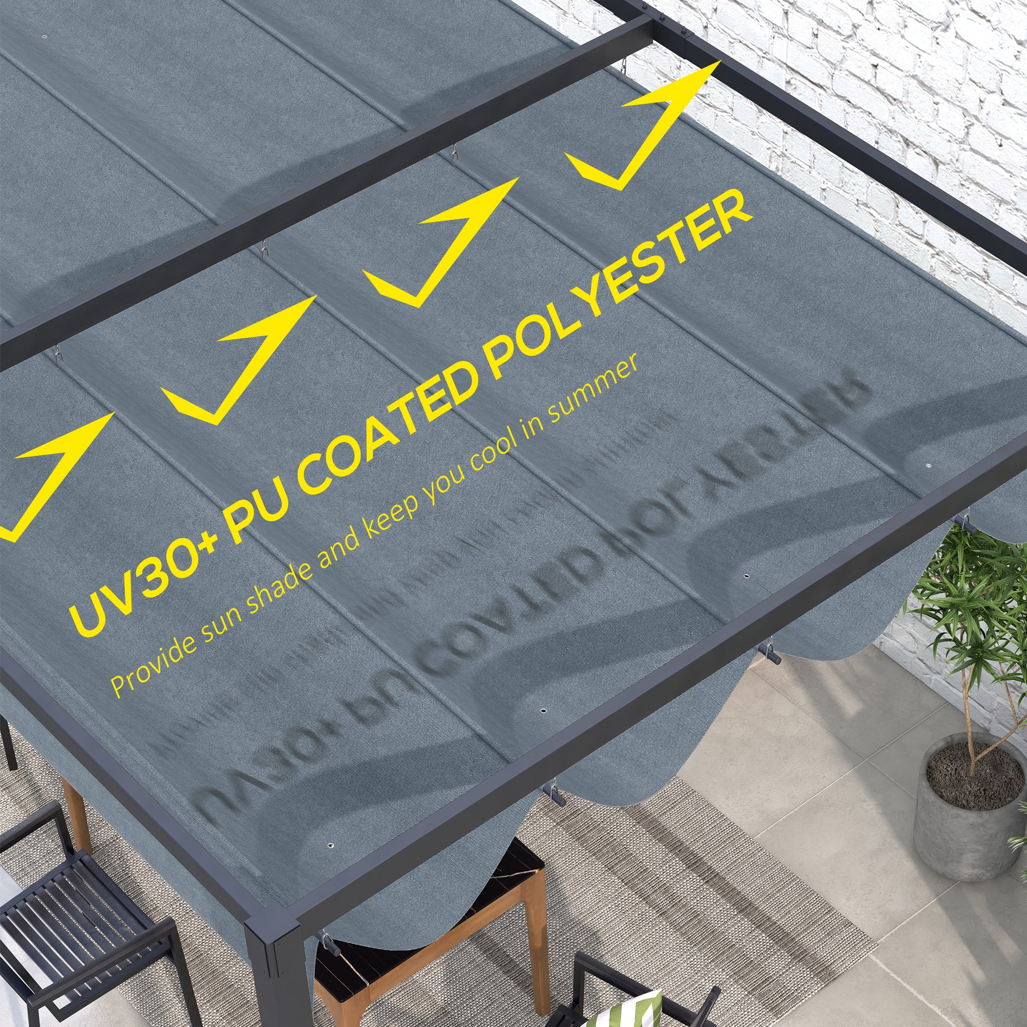 UV30+ Retractable Canopy for 9.8'x7.1' Pergola, Dark Grey - Image 6