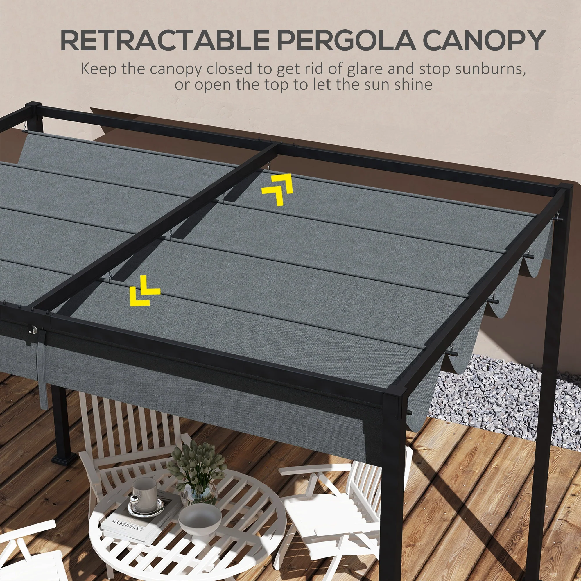 UV30+ Retractable Canopy for 9.8'x7.1' Pergola, Dark Grey - Image 9