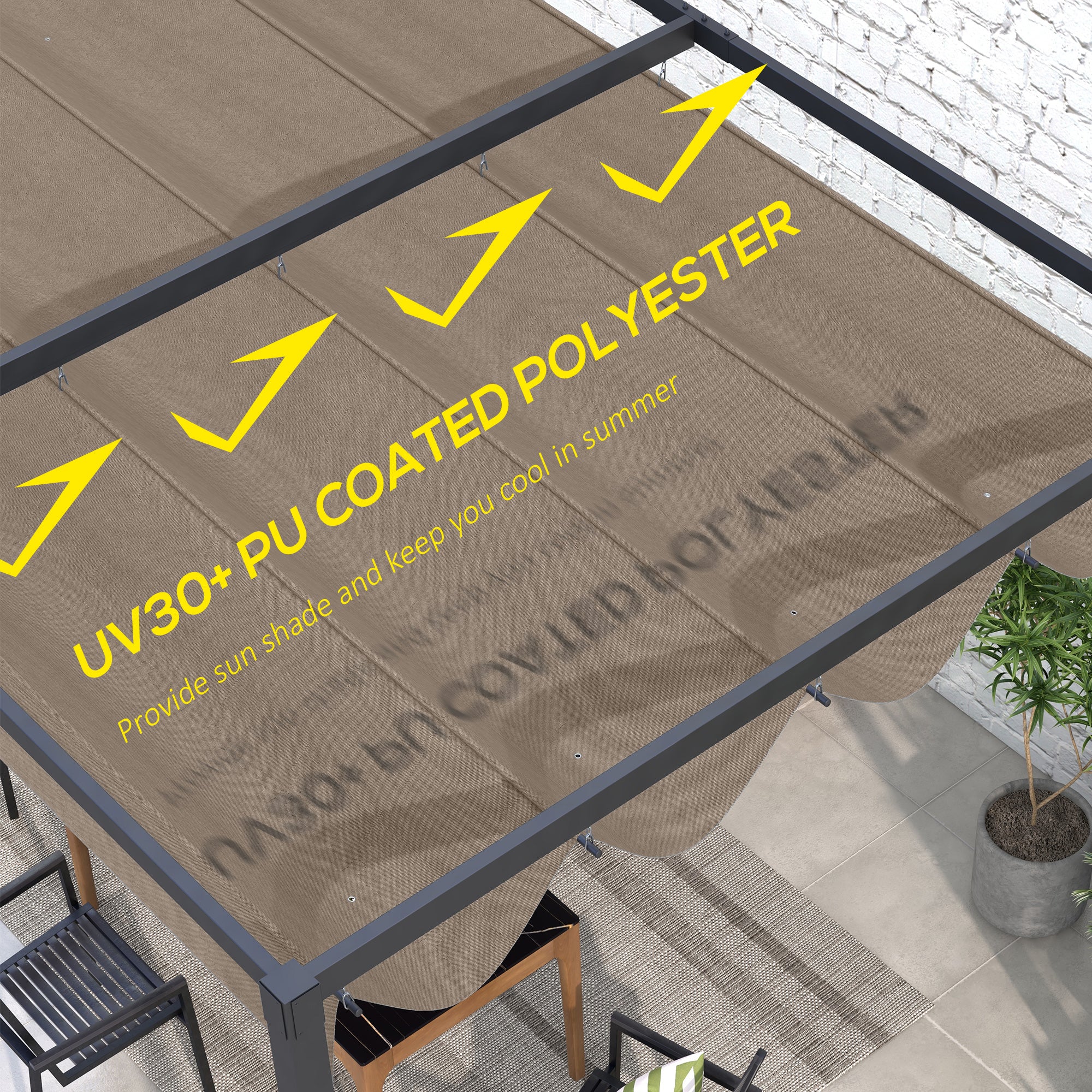 Retractable Pergola Replacement Cover, UV30+ Protected Fabric for 2.85 x 2m Pergola, Coffee - Image 6