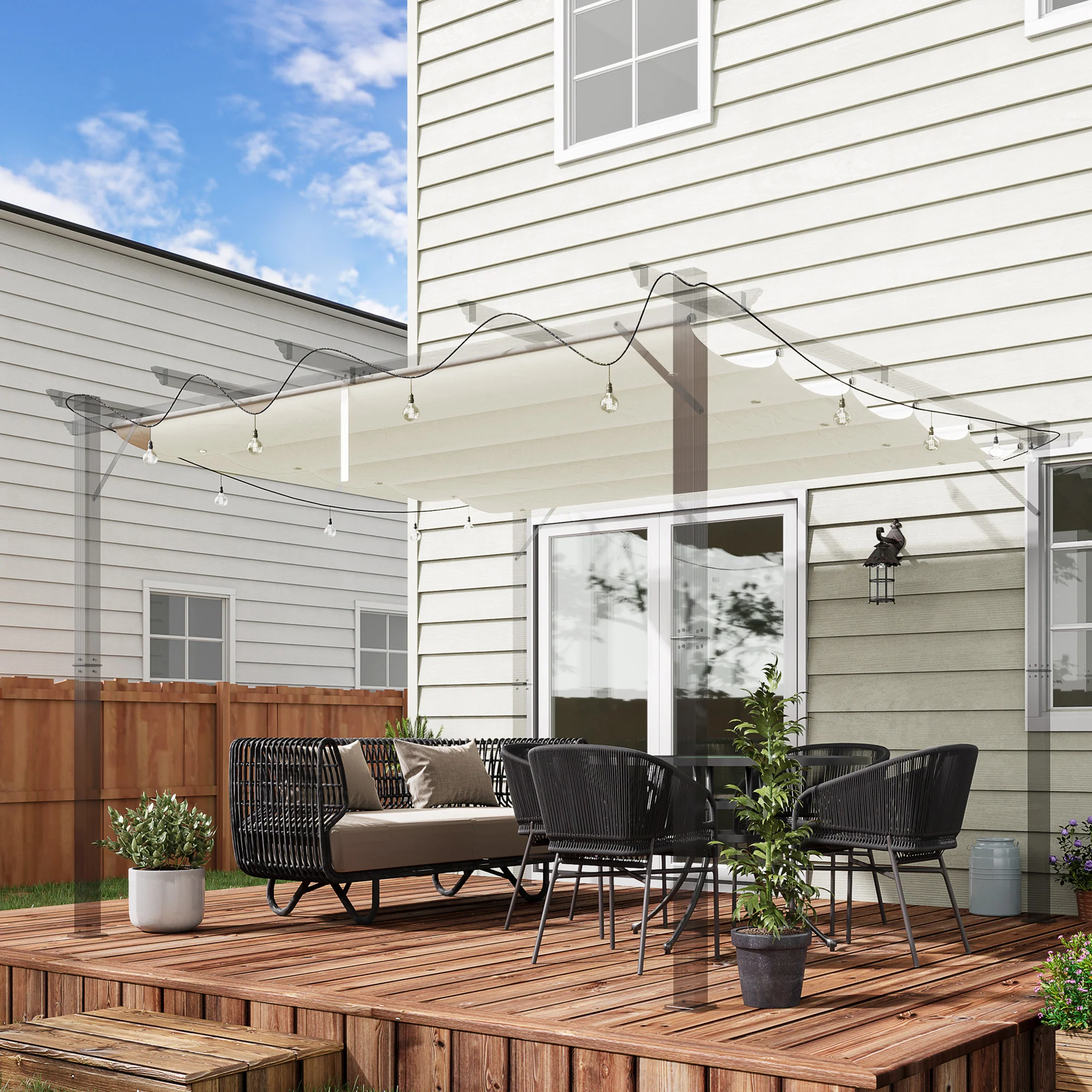 Retractable Pergola Shade Cover, Replacement Canopy Fabric for 3 x 3m Pergola, Cream White - Image 3