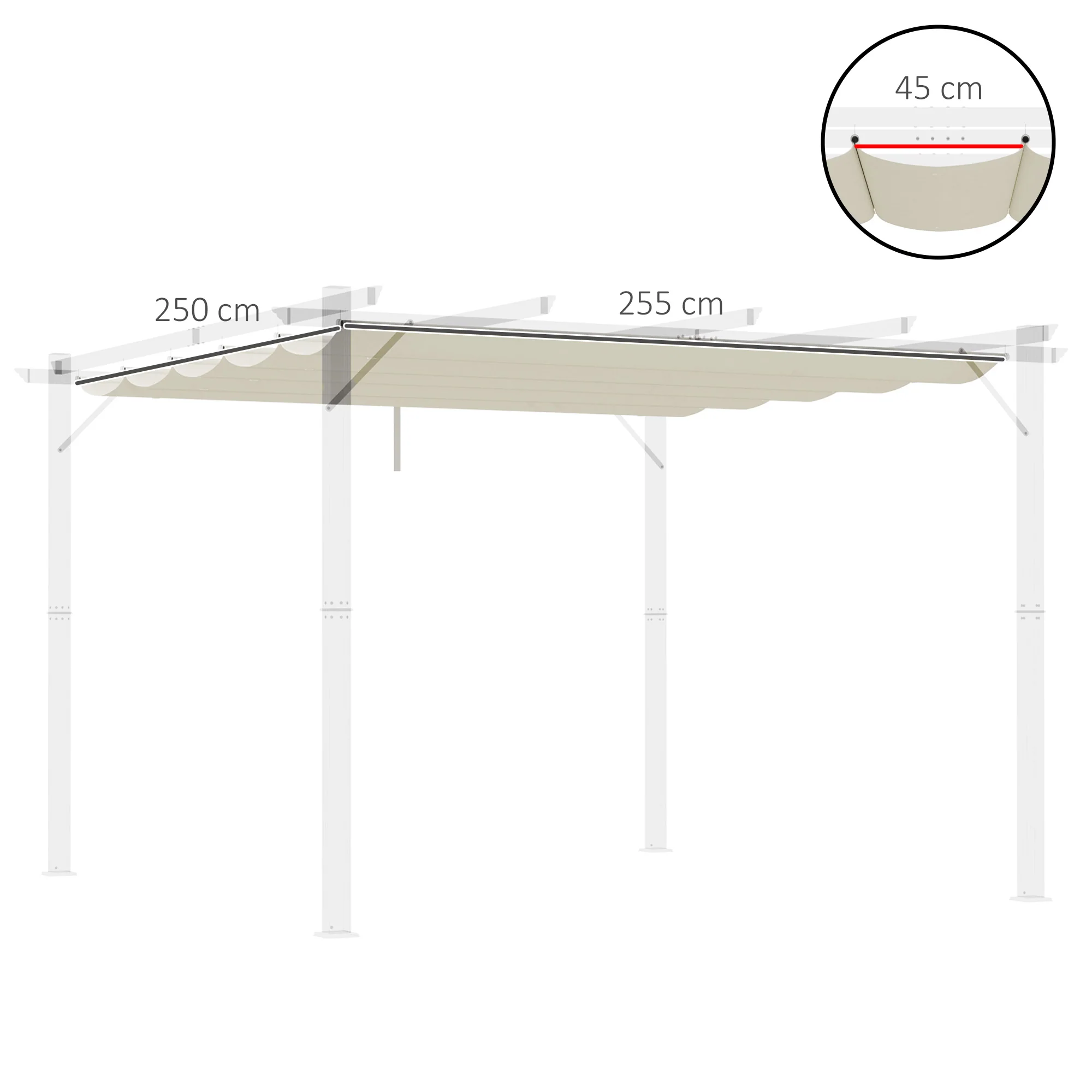 Retractable Pergola Shade Cover, Replacement Canopy Fabric for 3 x 3m Pergola, Cream White - Image 5