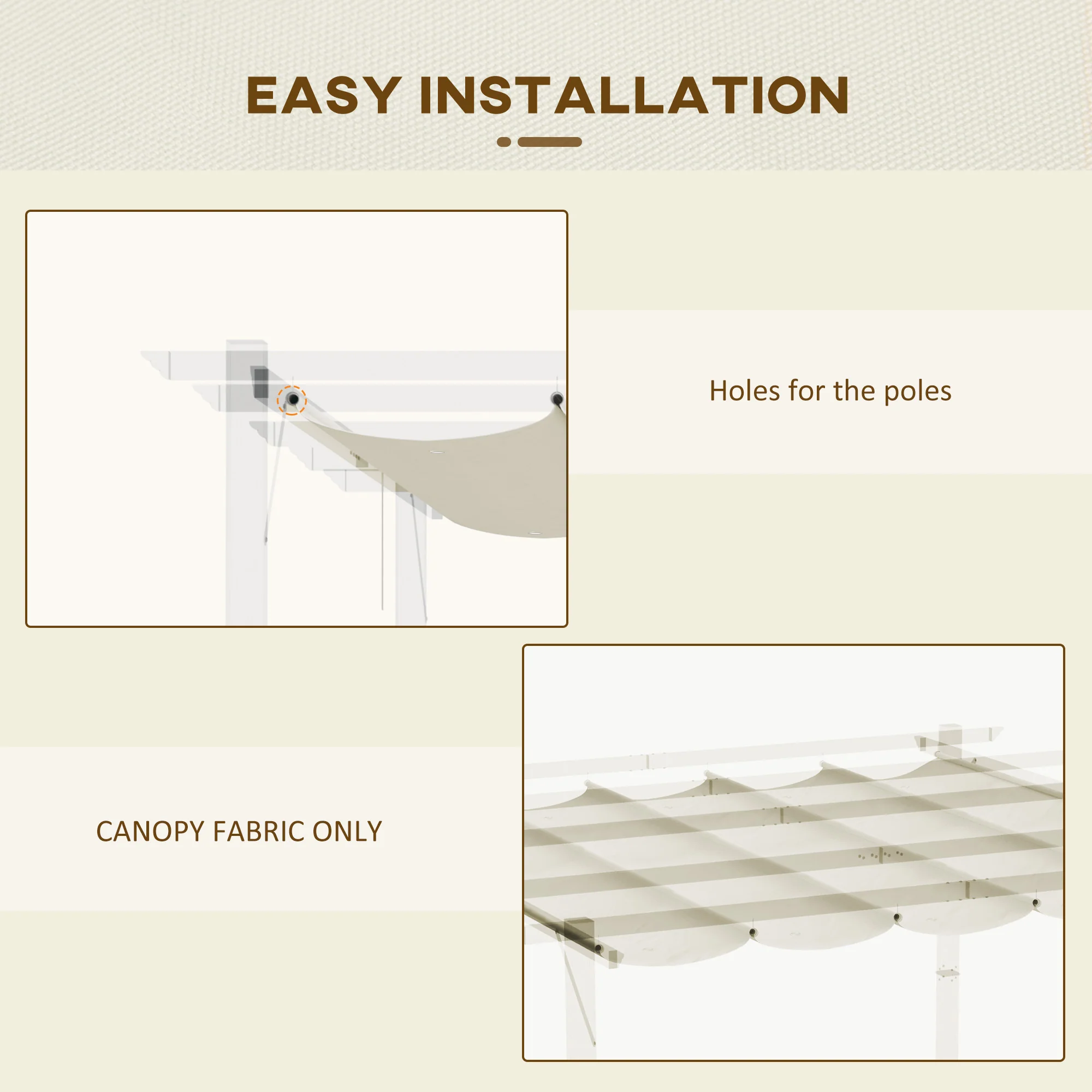 Retractable Pergola Shade Cover, Replacement Canopy Fabric for 3 x 3m Pergola, Cream White - Image 8