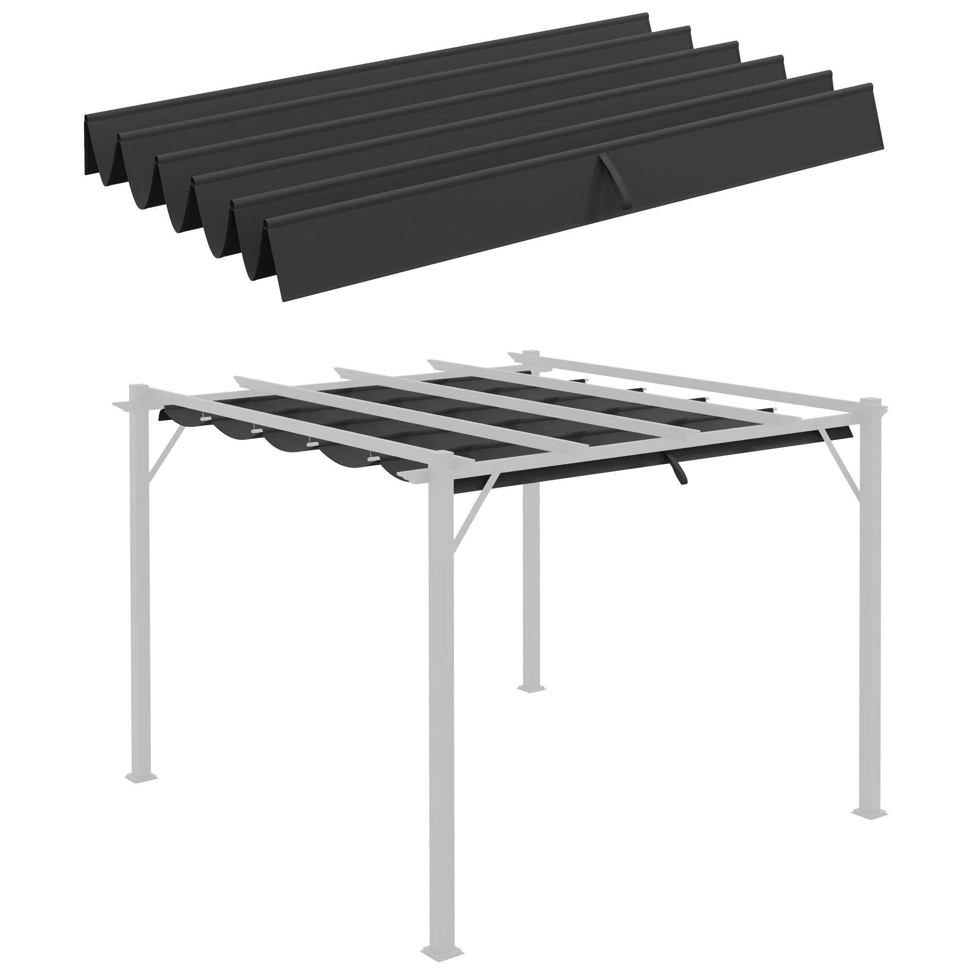 Retractable Pergola Shade Cover, Replacement Canopy Fabric for 3 x 3m Pergola, Dark Grey - Image 12