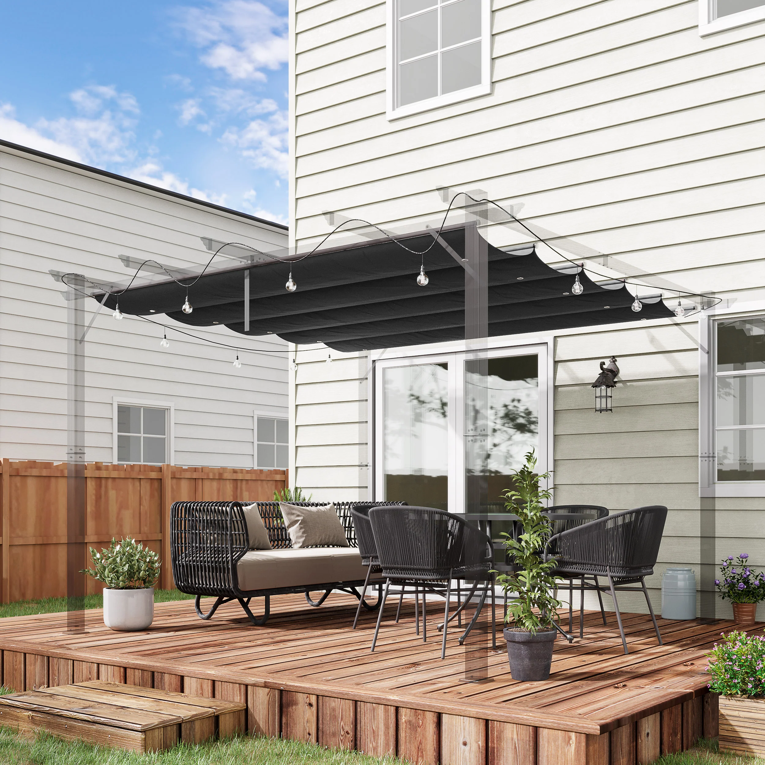 Retractable Pergola Shade Cover, Replacement Canopy Fabric for 3 x 3m Pergola, Dark Grey - Image 3