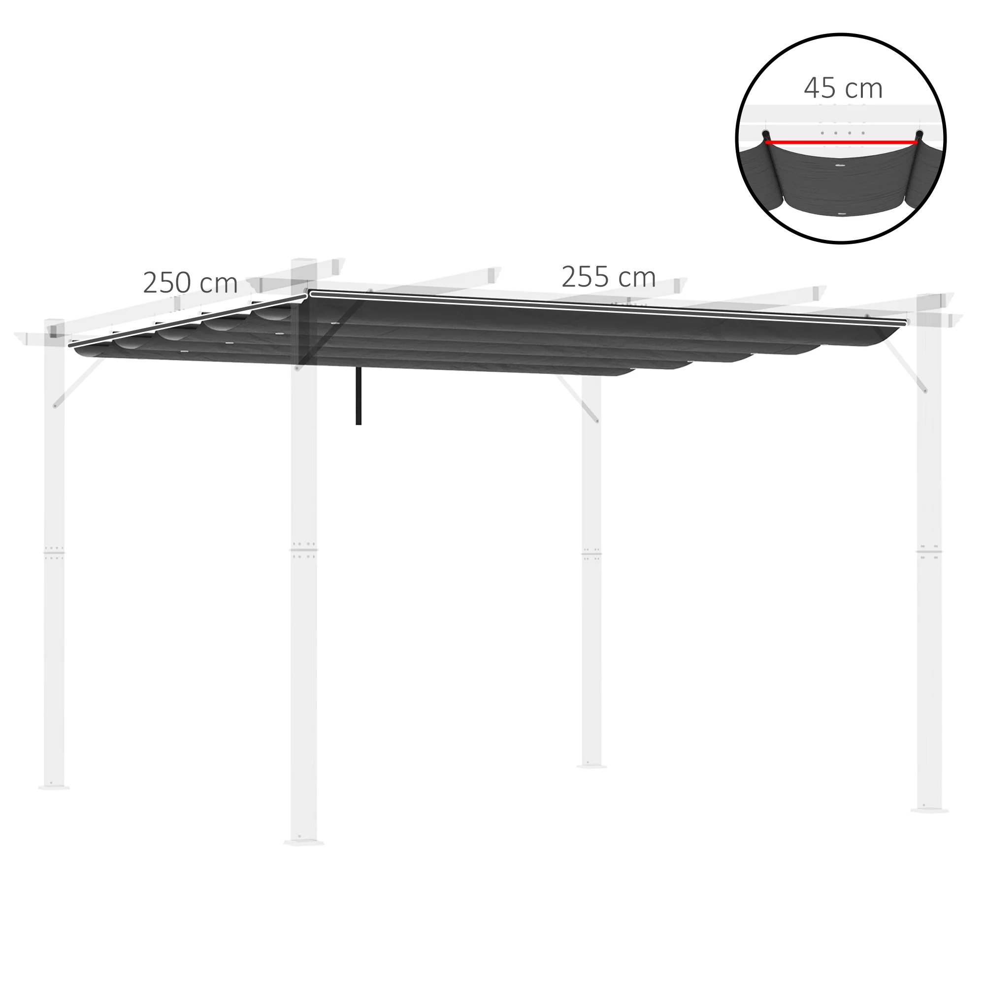 Retractable Pergola Shade Cover, Replacement Canopy Fabric for 3 x 3m Pergola, Dark Grey - Image 5