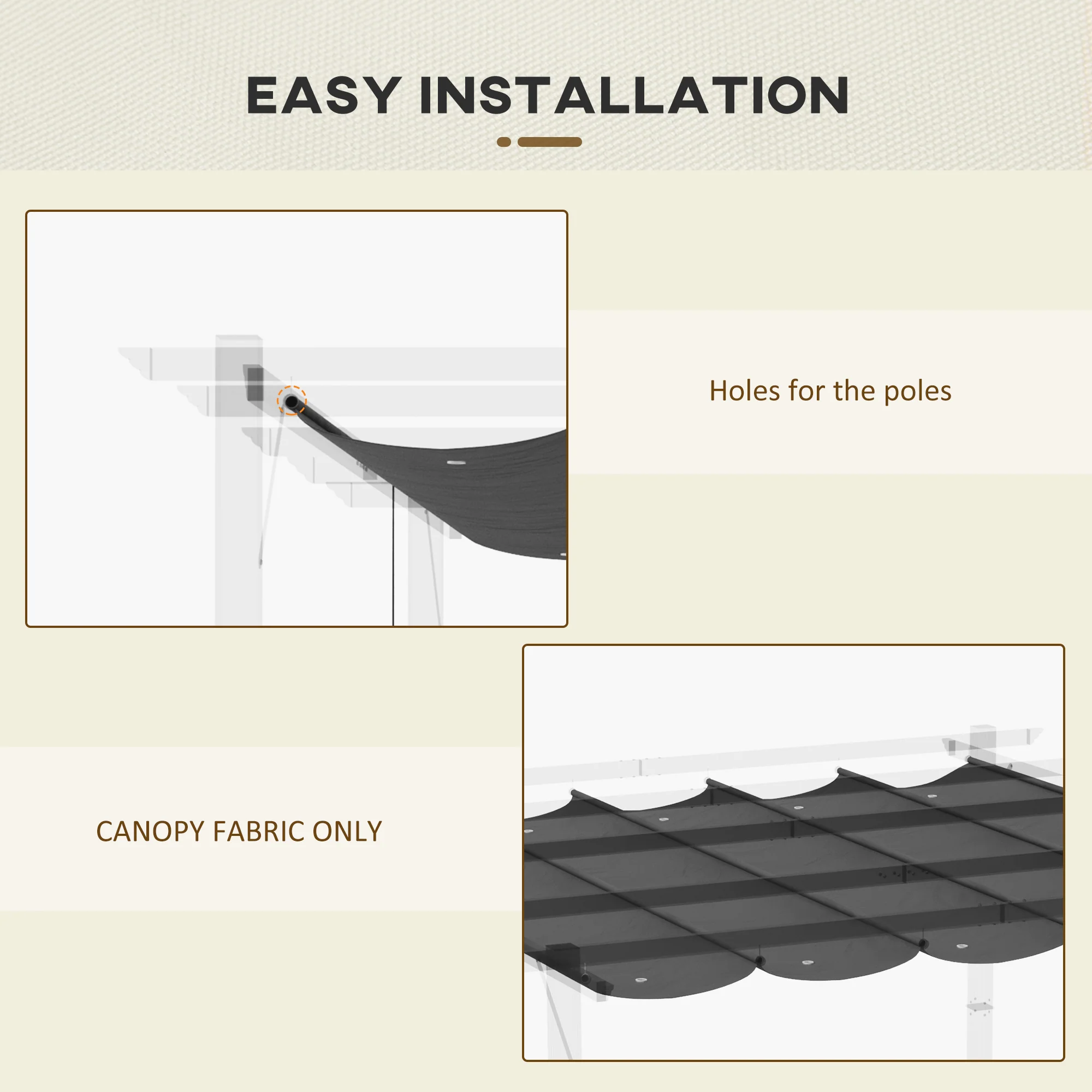 Retractable Pergola Shade Cover, Replacement Canopy Fabric for 3 x 3m Pergola, Dark Grey - Image 8