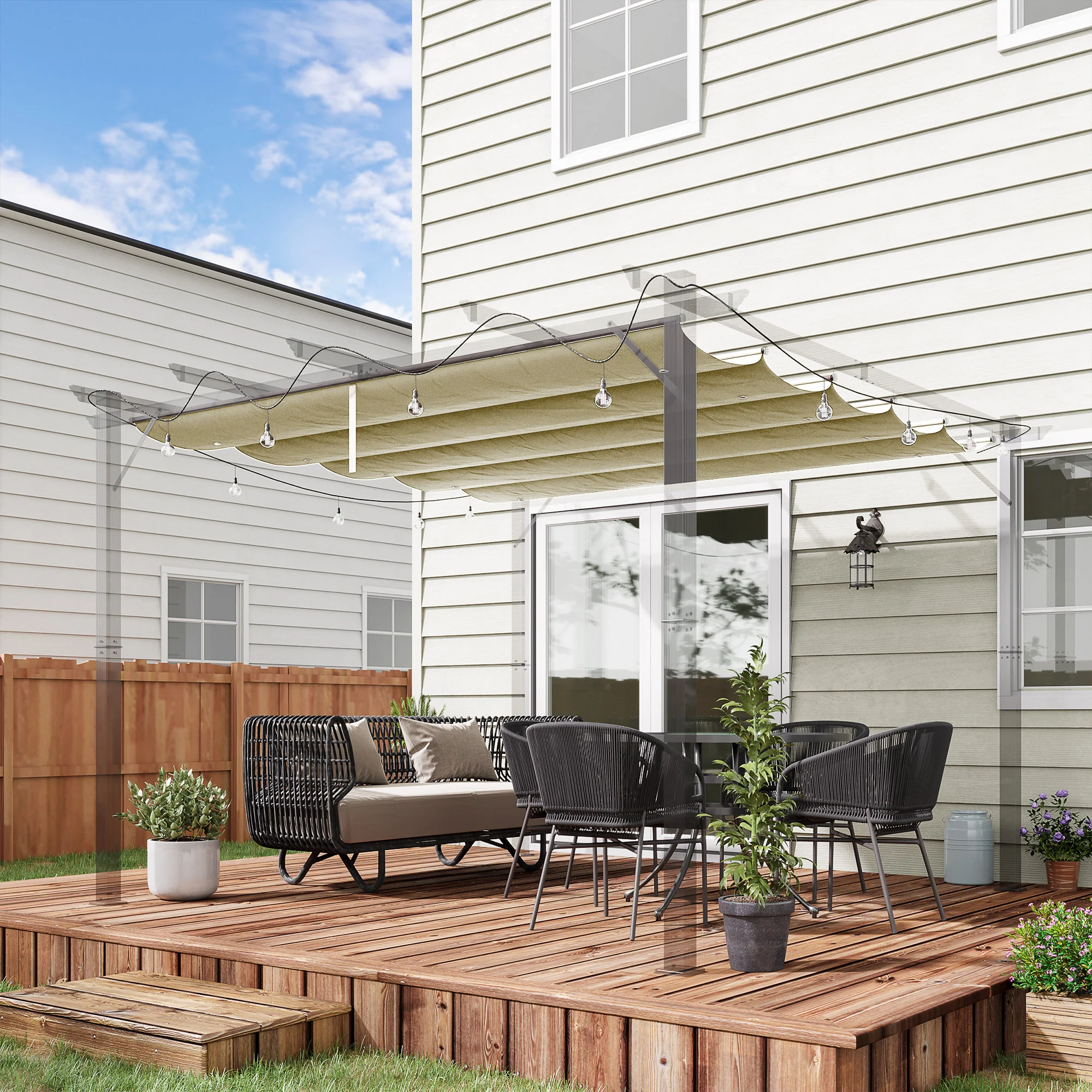 Retractable Pergola Shade Cover, Replacement Canopy Fabric for 4 x 3m Pergola, Beige - Image 4