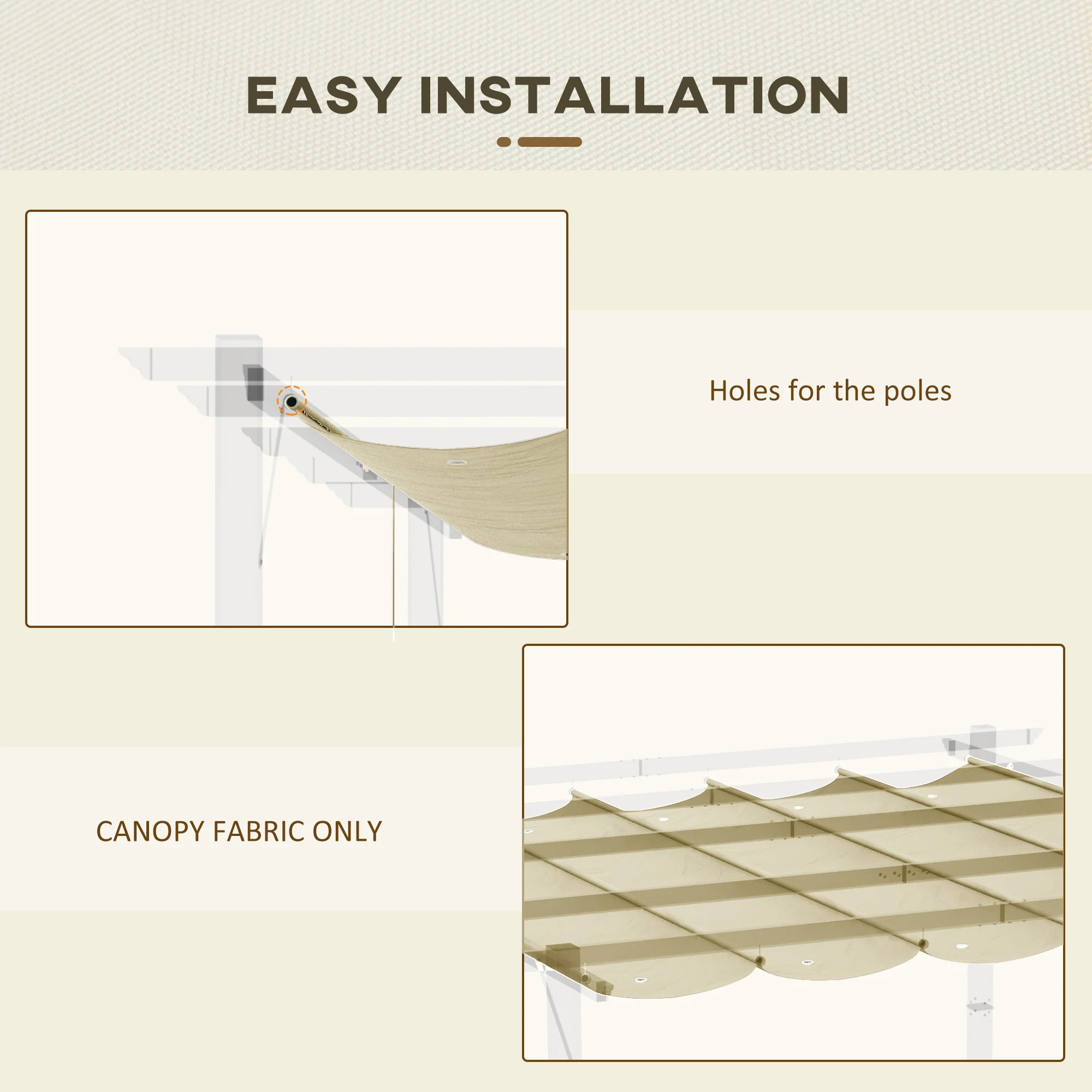 Retractable Pergola Shade Cover, Replacement Canopy Fabric for 4 x 3m Pergola, Beige - Image 8