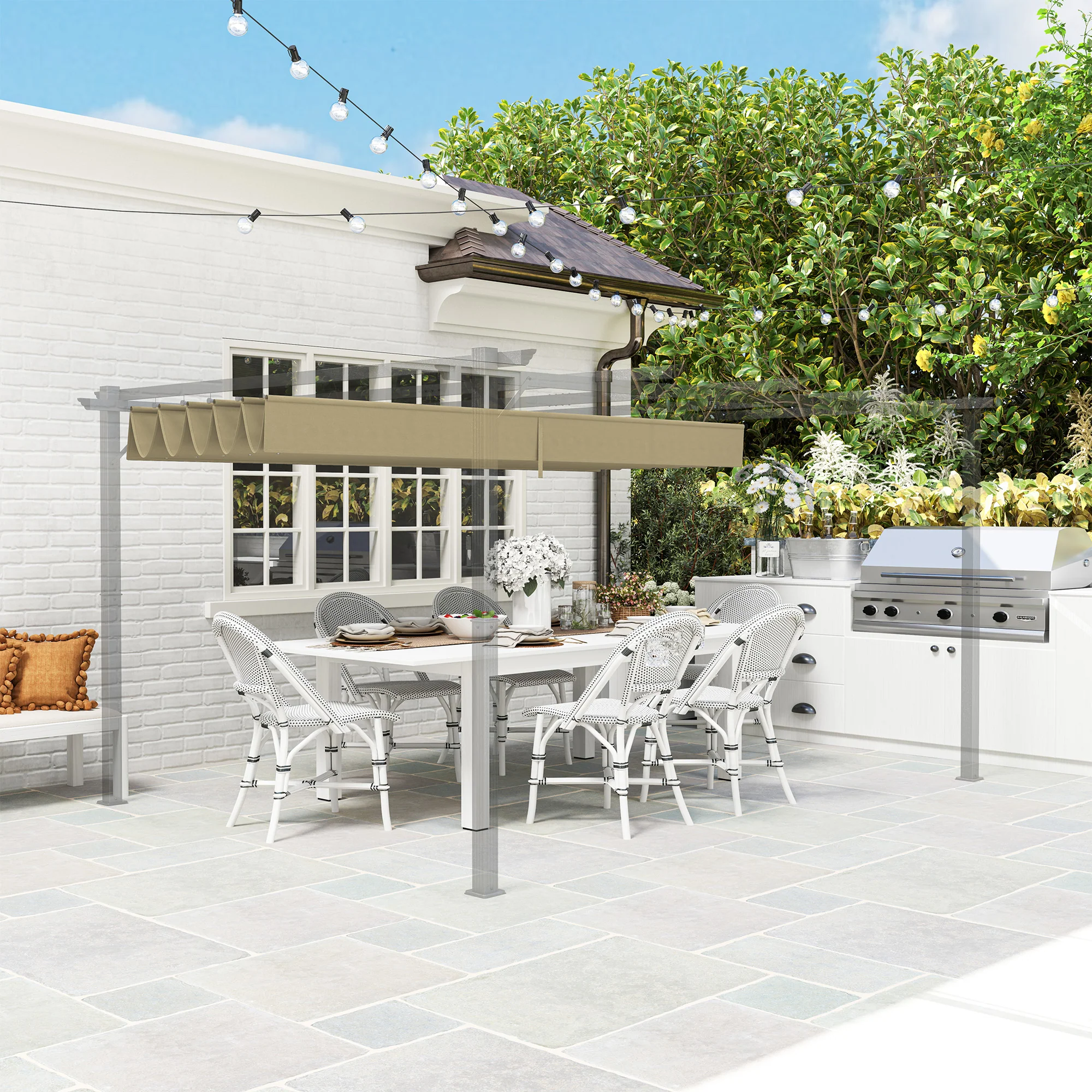 Retractable Pergola Shade Cover, Replacement Canopy Fabric for 4 x 3m Pergola, Tan - Image 10