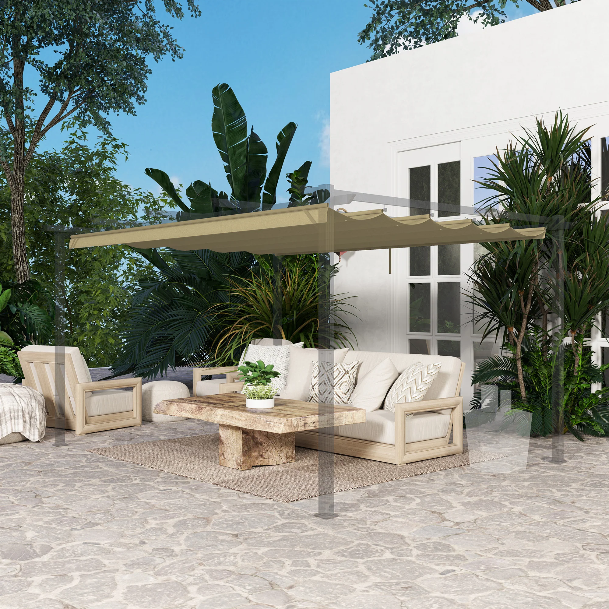Retractable Pergola Shade Cover, Replacement Canopy Fabric for 4 x 3m Pergola, Tan - Image 11
