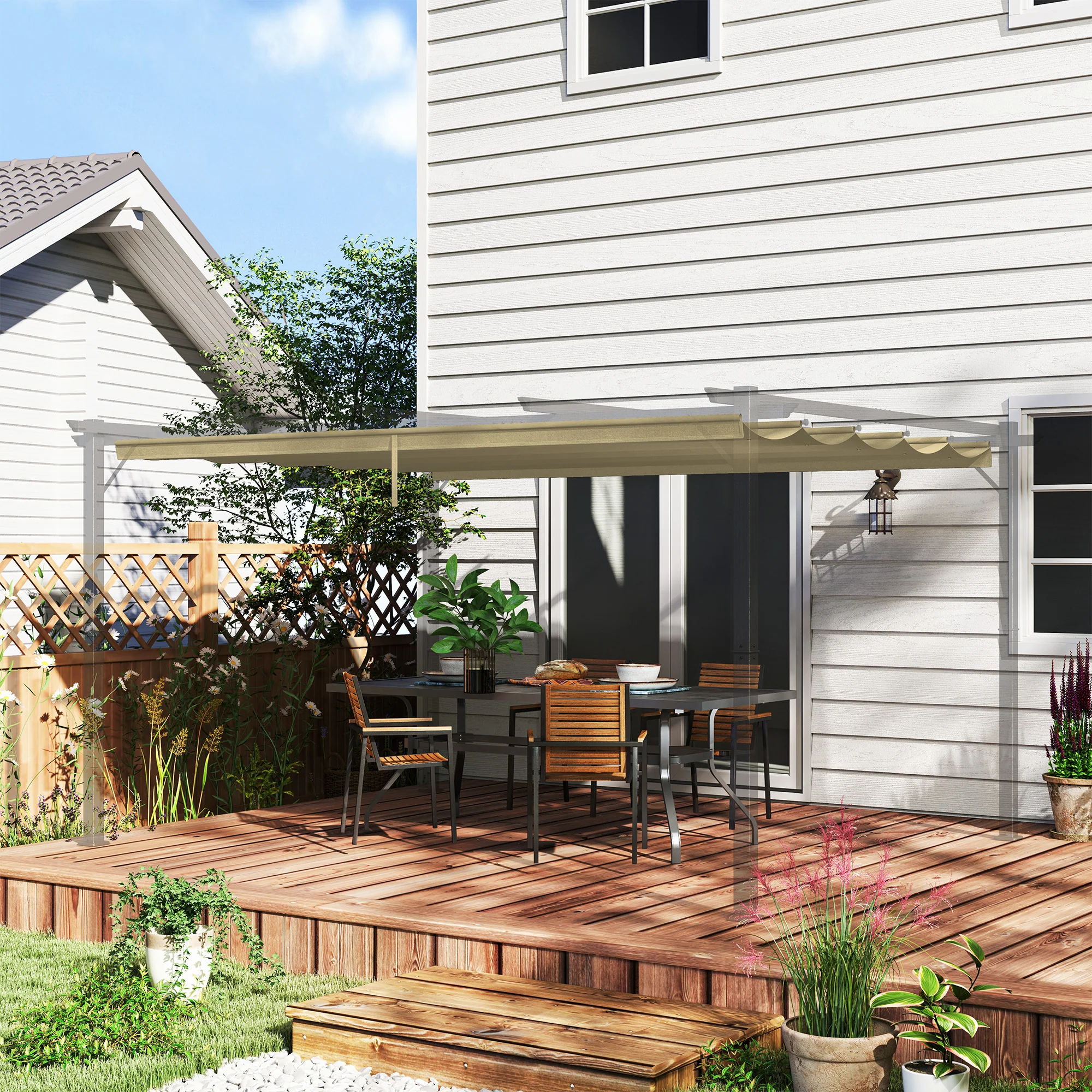 Retractable Pergola Shade Cover, Replacement Canopy Fabric for 4 x 3m Pergola, Tan - Image 3