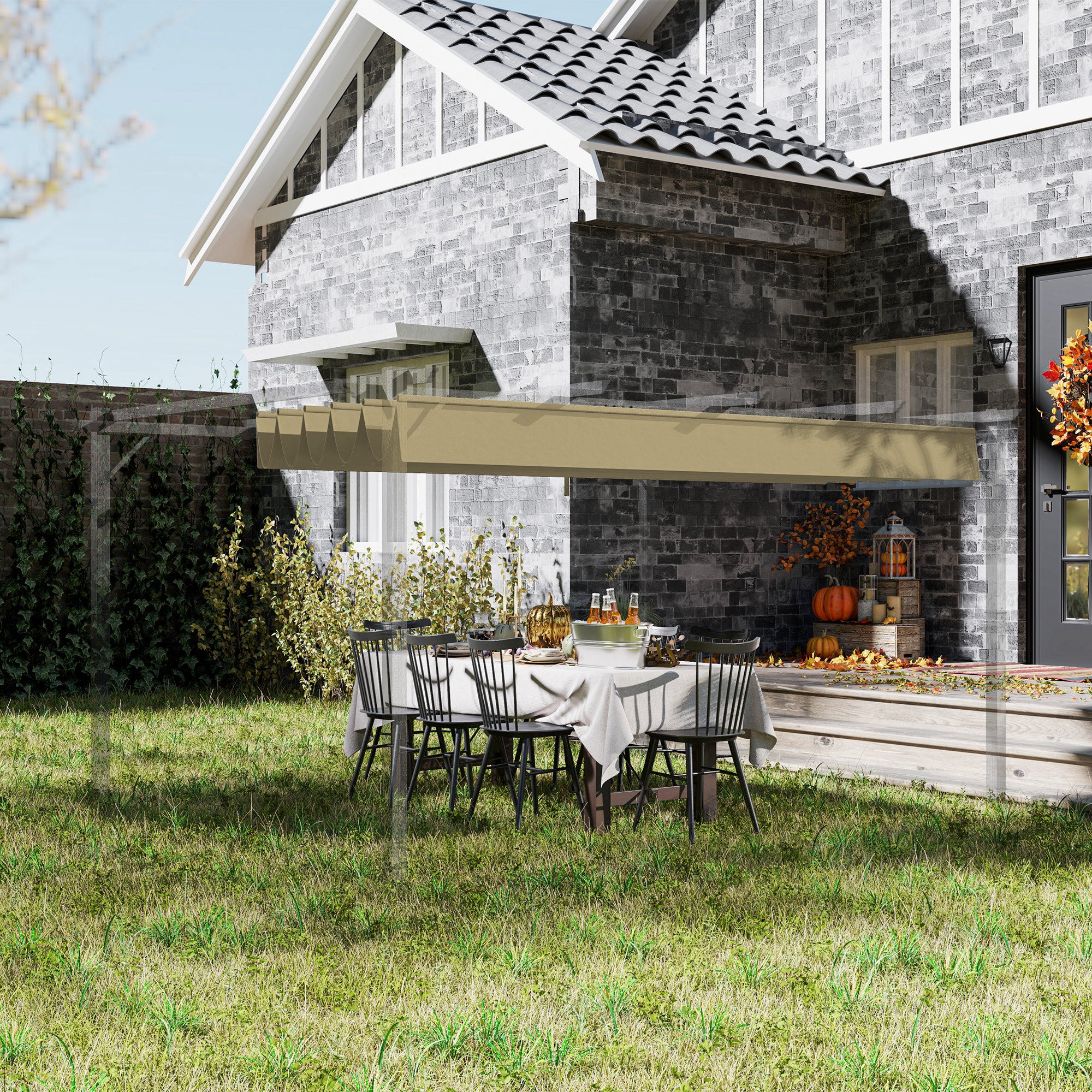 Retractable Pergola Shade Cover, Replacement Canopy Fabric for 4 x 3m Pergola, Tan - Image 4