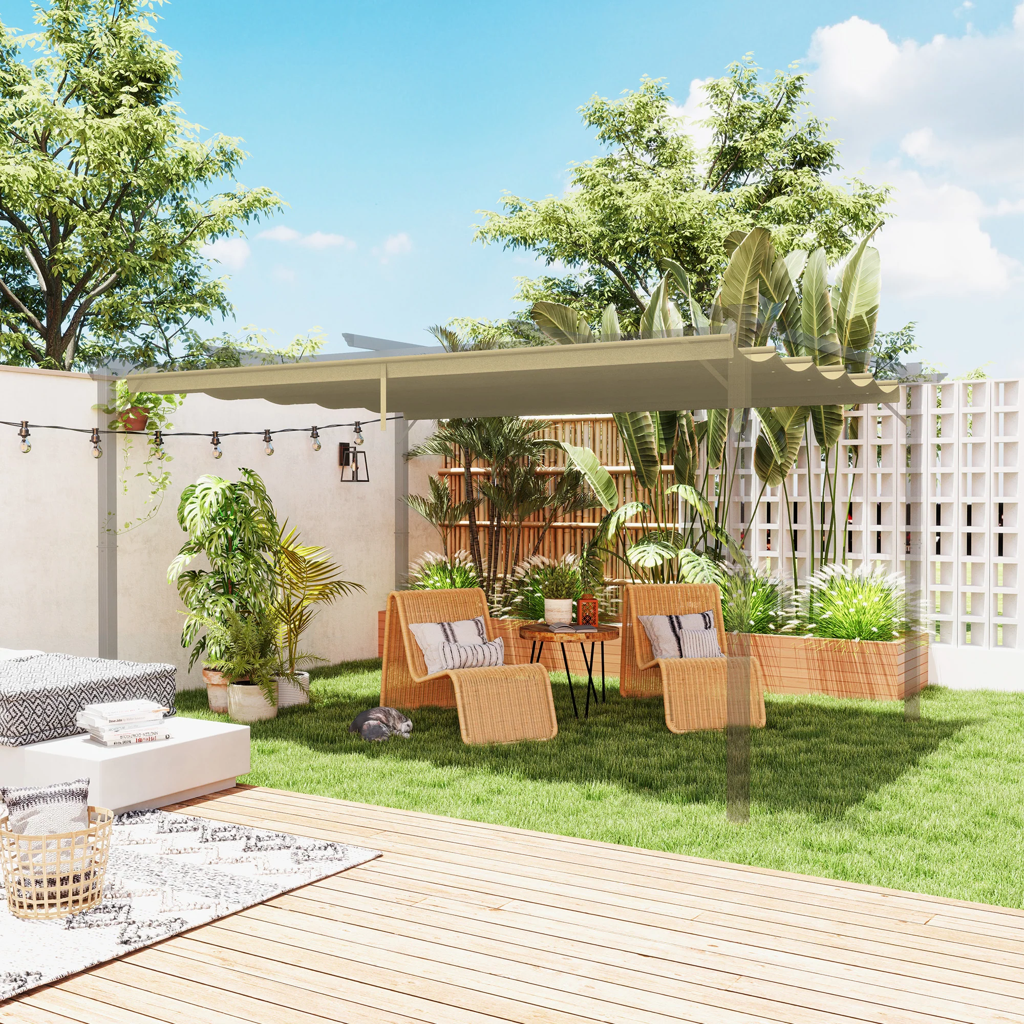 Retractable Pergola Shade Cover, Replacement Canopy Fabric for 4 x 3m Pergola, Tan - Image 9