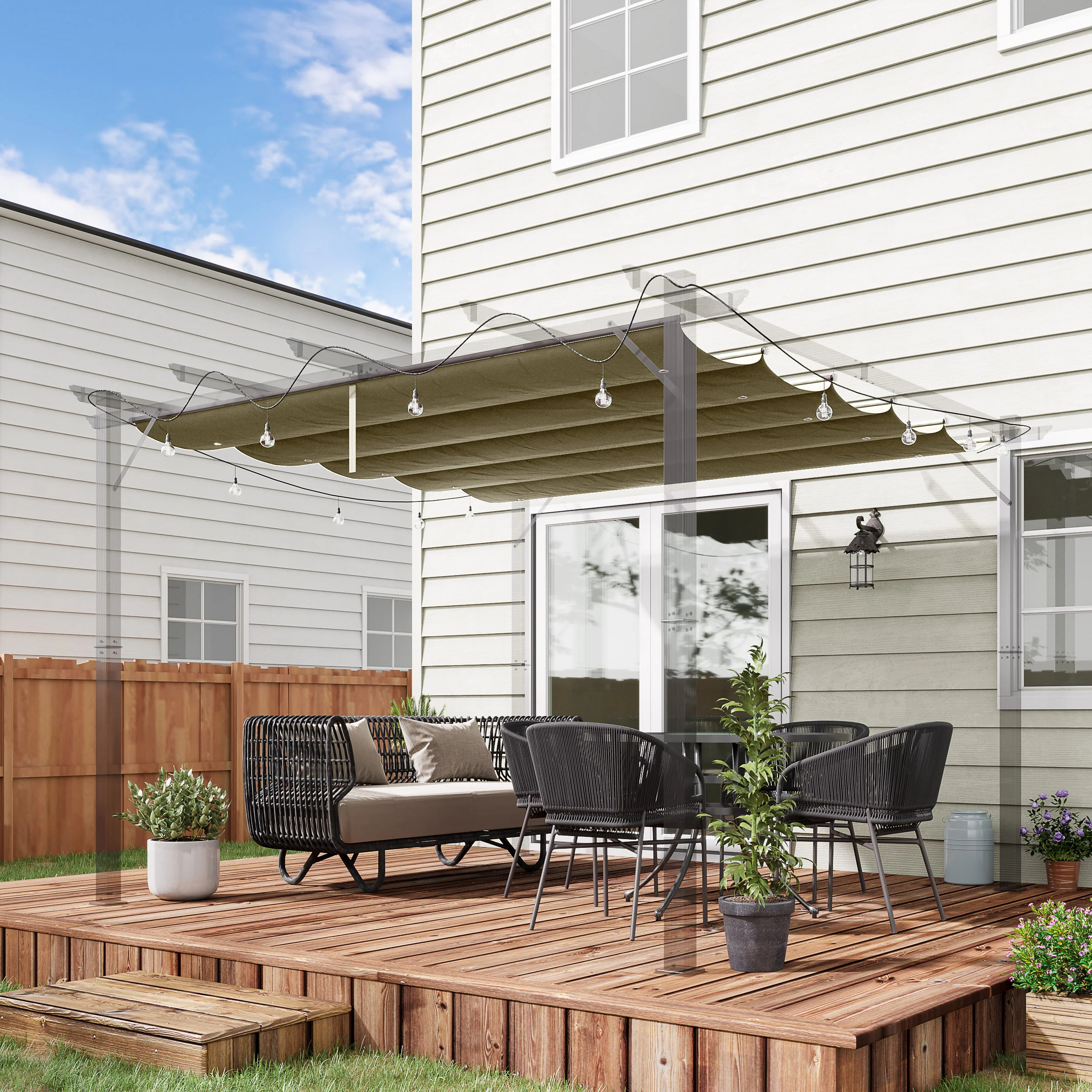 Retractable Replacement Pergola Canopy for 10' x 10' Pergola, Tan - Image 4
