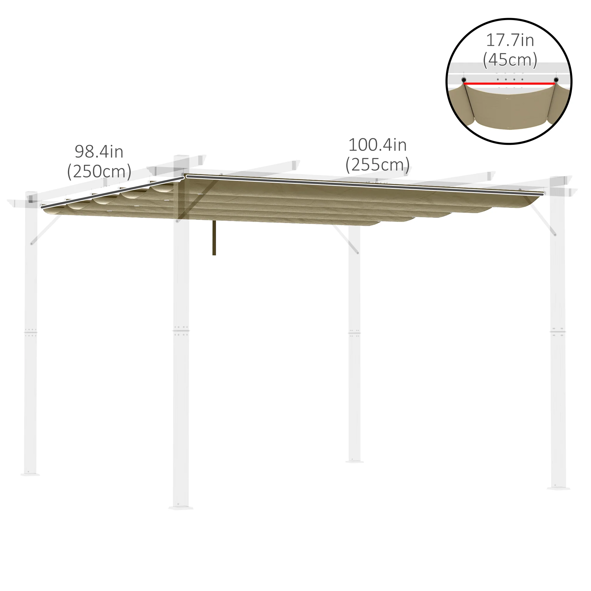 Retractable Replacement Pergola Canopy for 10' x 10' Pergola, Tan - Image 5