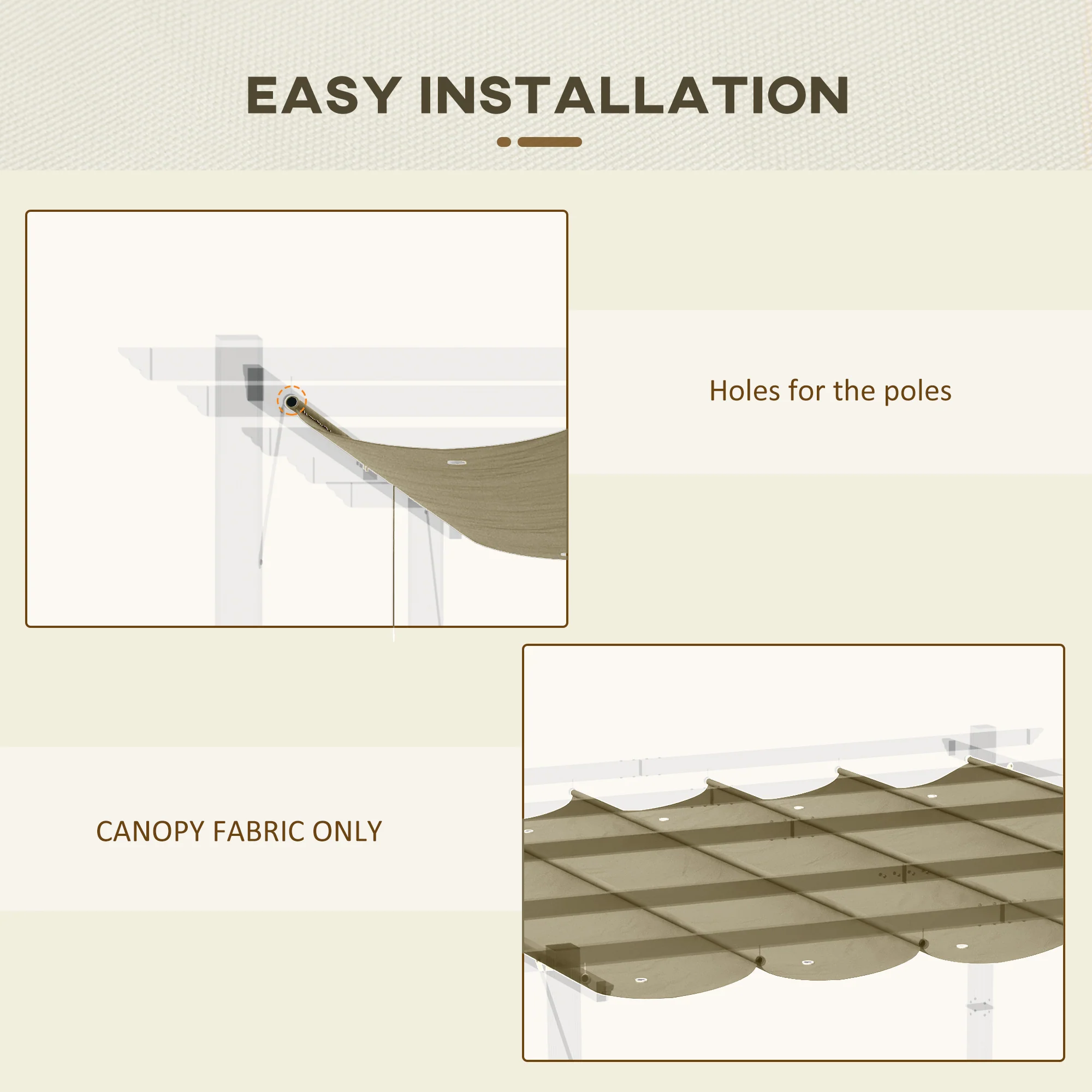 Retractable Replacement Pergola Canopy for 10' x 10' Pergola, Tan - Image 8