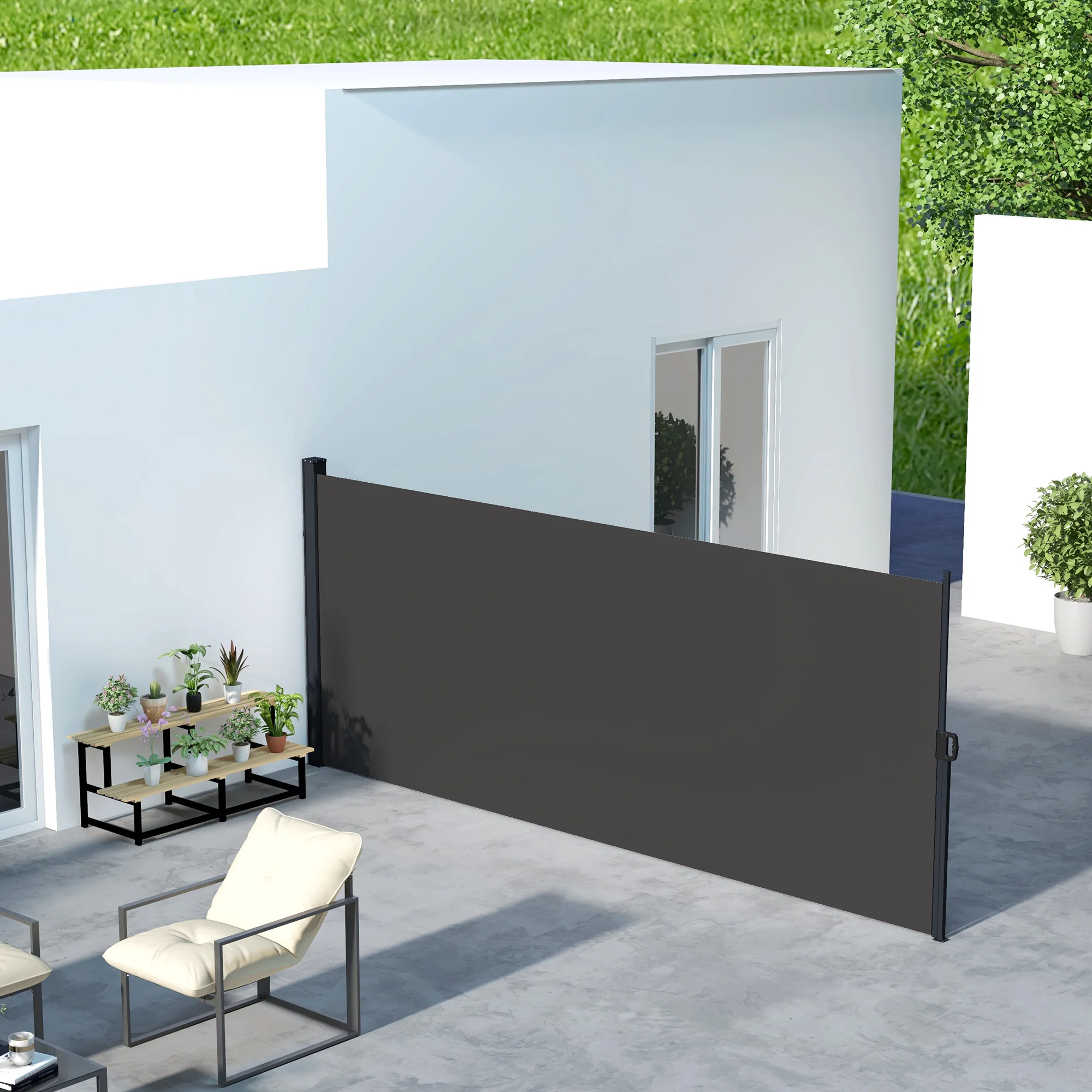 400 x 160 cm Retractable Side Awning Privacy Screen, Black - Image 3