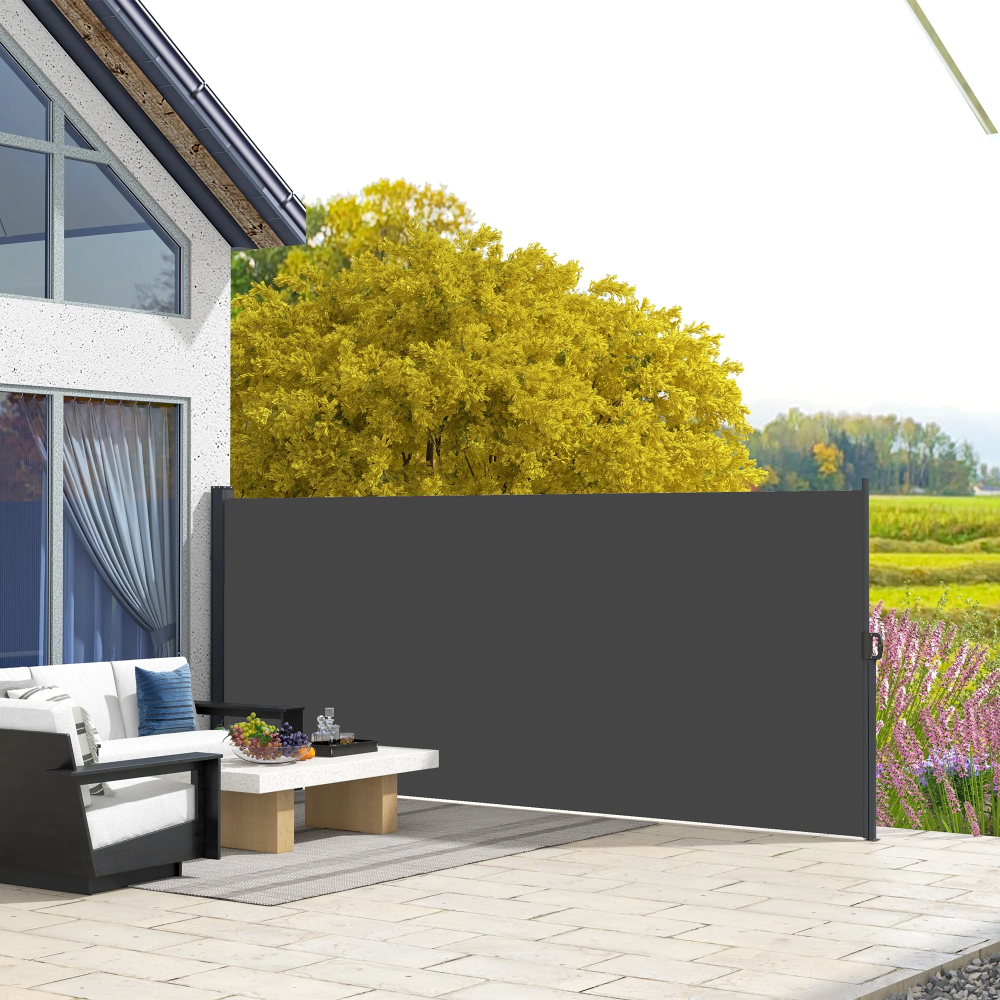 400 x 160 cm Retractable Side Awning Privacy Screen, Black - Image 4