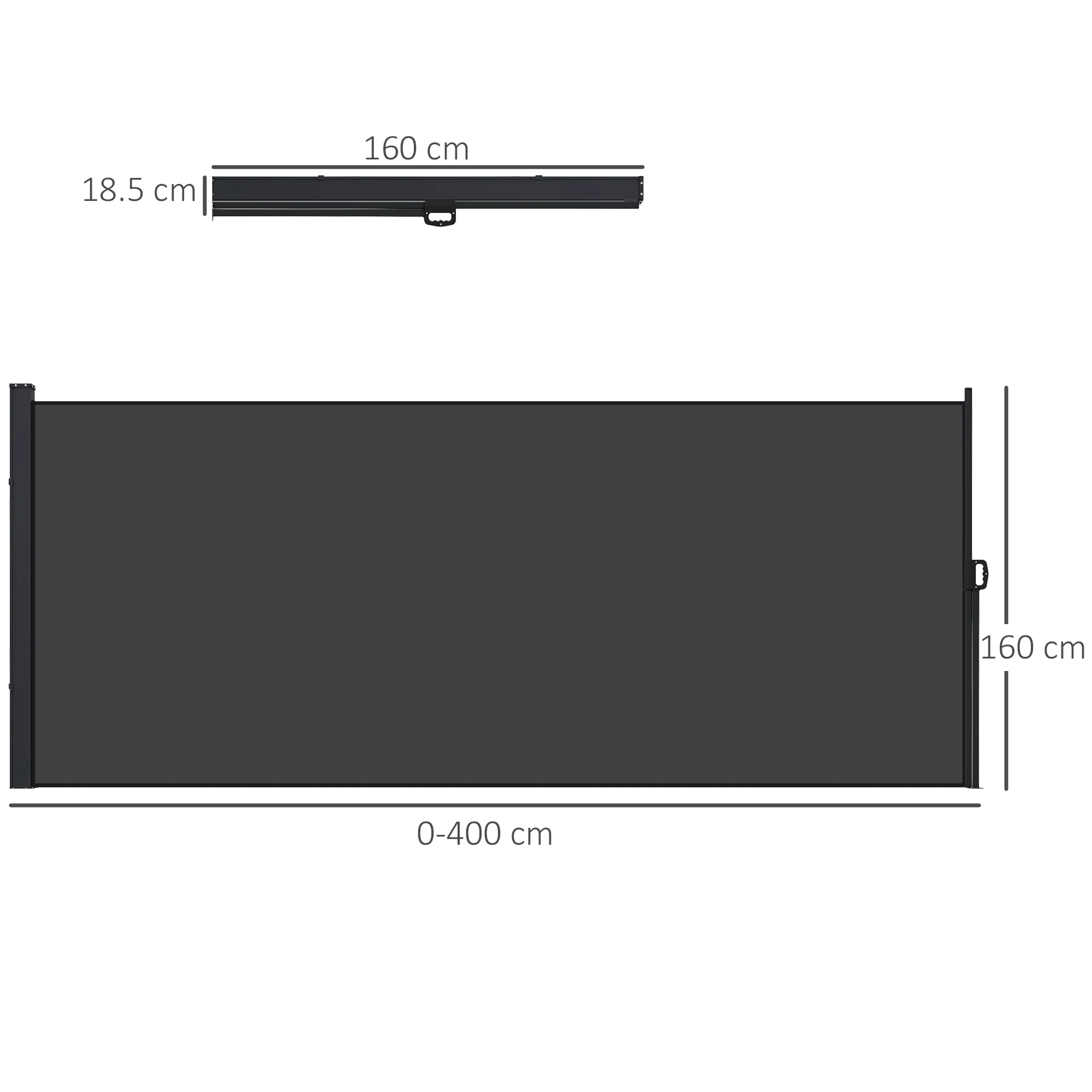 400 x 160 cm Retractable Side Awning Privacy Screen, Black - Image 5