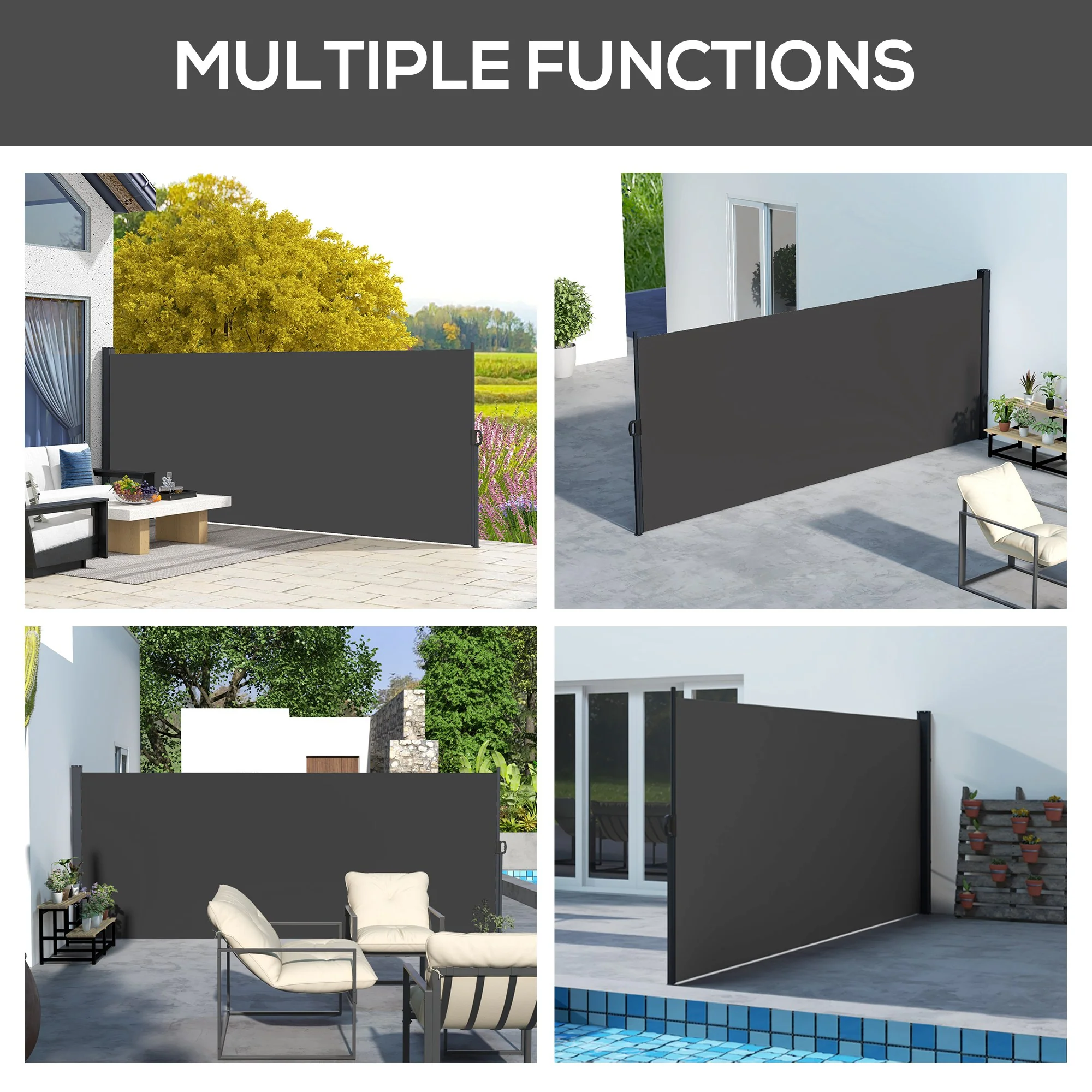400 x 160 cm Retractable Side Awning Privacy Screen, Black - Image 9