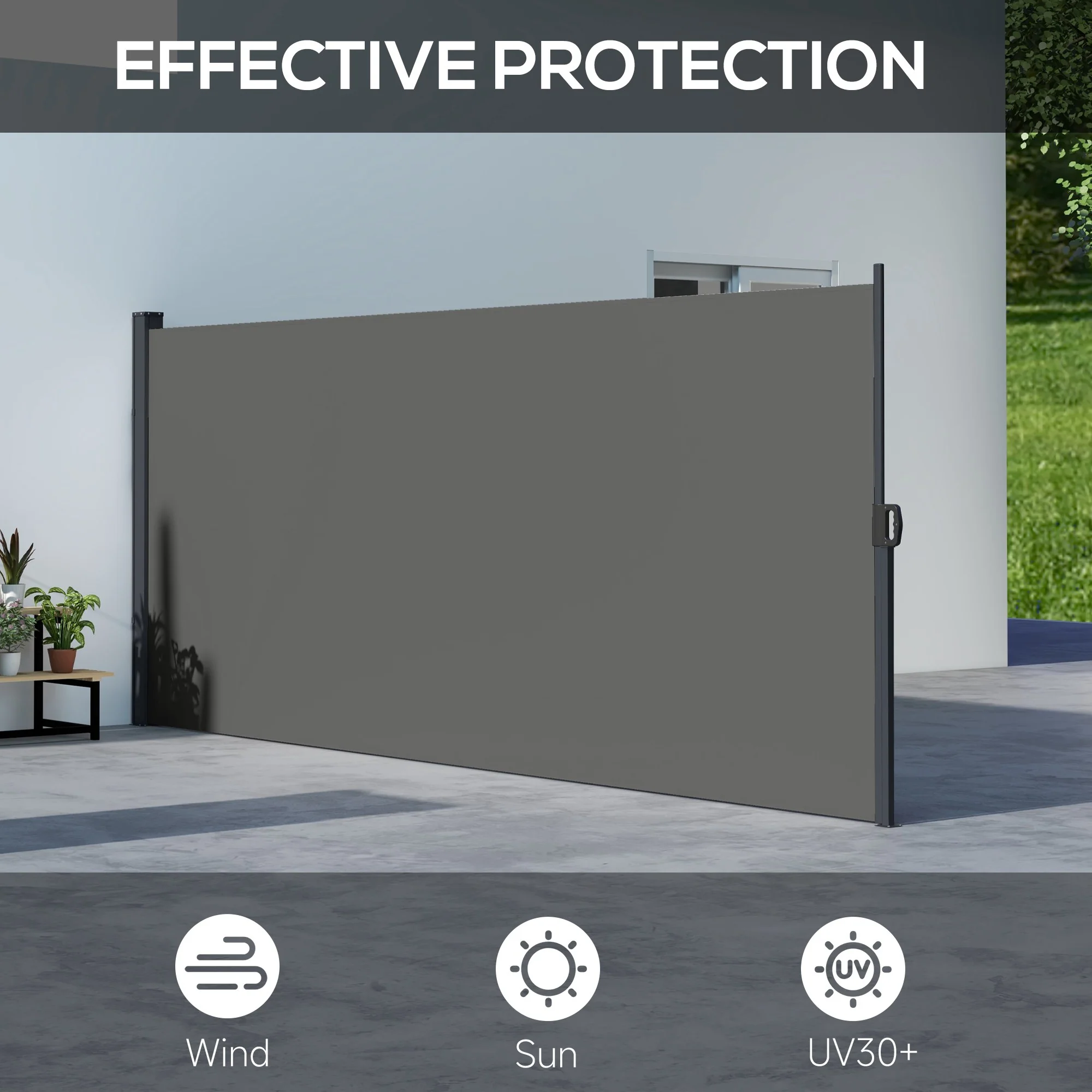 400 x 160 cm Retractable Side Awning Privacy Screen, Dark Grey - Image 6