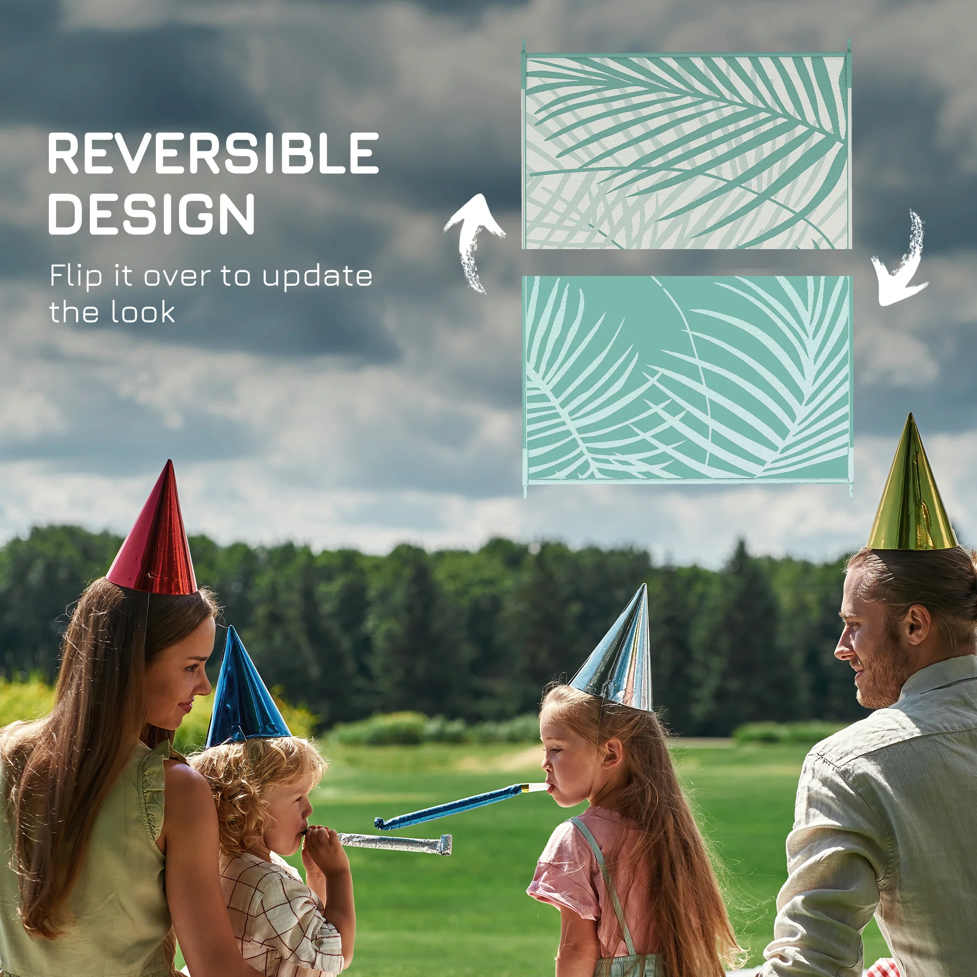 Reversible Rug with Carry Bag, 9' x 12' Waterproof Portable RV Camping Carpet, Green & Cream - Image 9