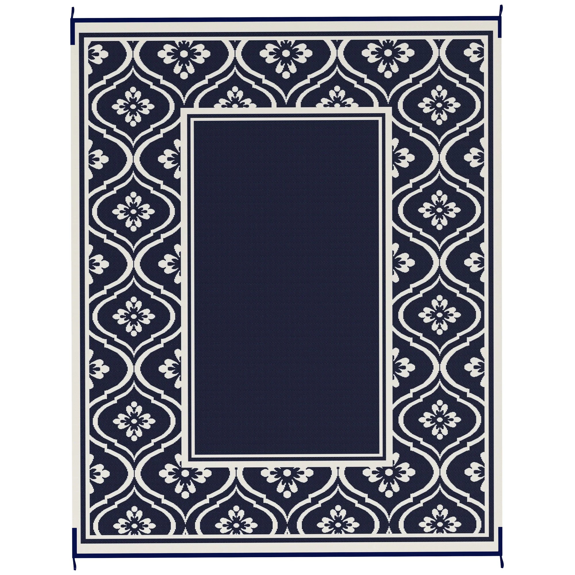 Reversible Outdoor RV Rug with Carry Bag, 8' x 10' Patio Floor Mat, Plastic Straw Rug for Backyard, Deck, Picnic, Beach, Camping, Gourd Border, Blue and White - Image 12