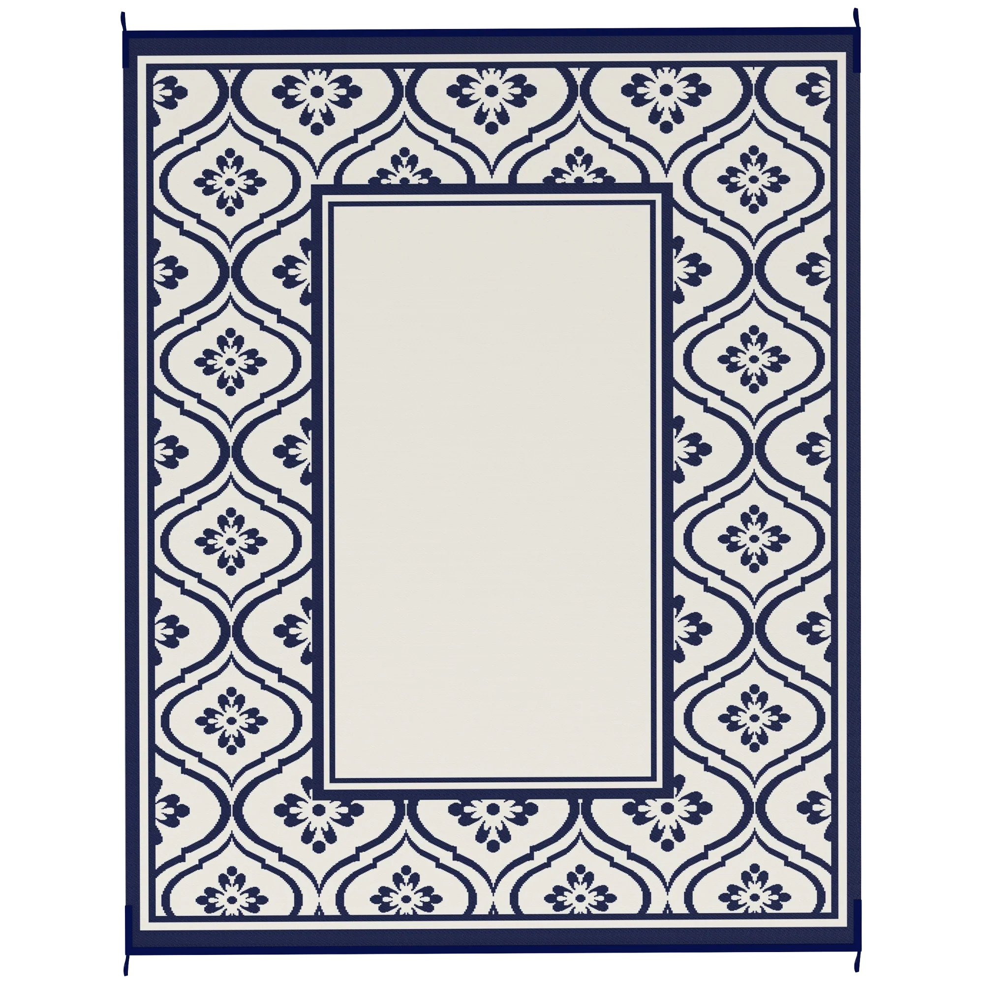 Reversible Outdoor RV Rug with Carry Bag, 8' x 10' Patio Floor Mat, Plastic Straw Rug for Backyard, Deck, Picnic, Beach, Camping, Gourd Border, Blue and White - Image 2
