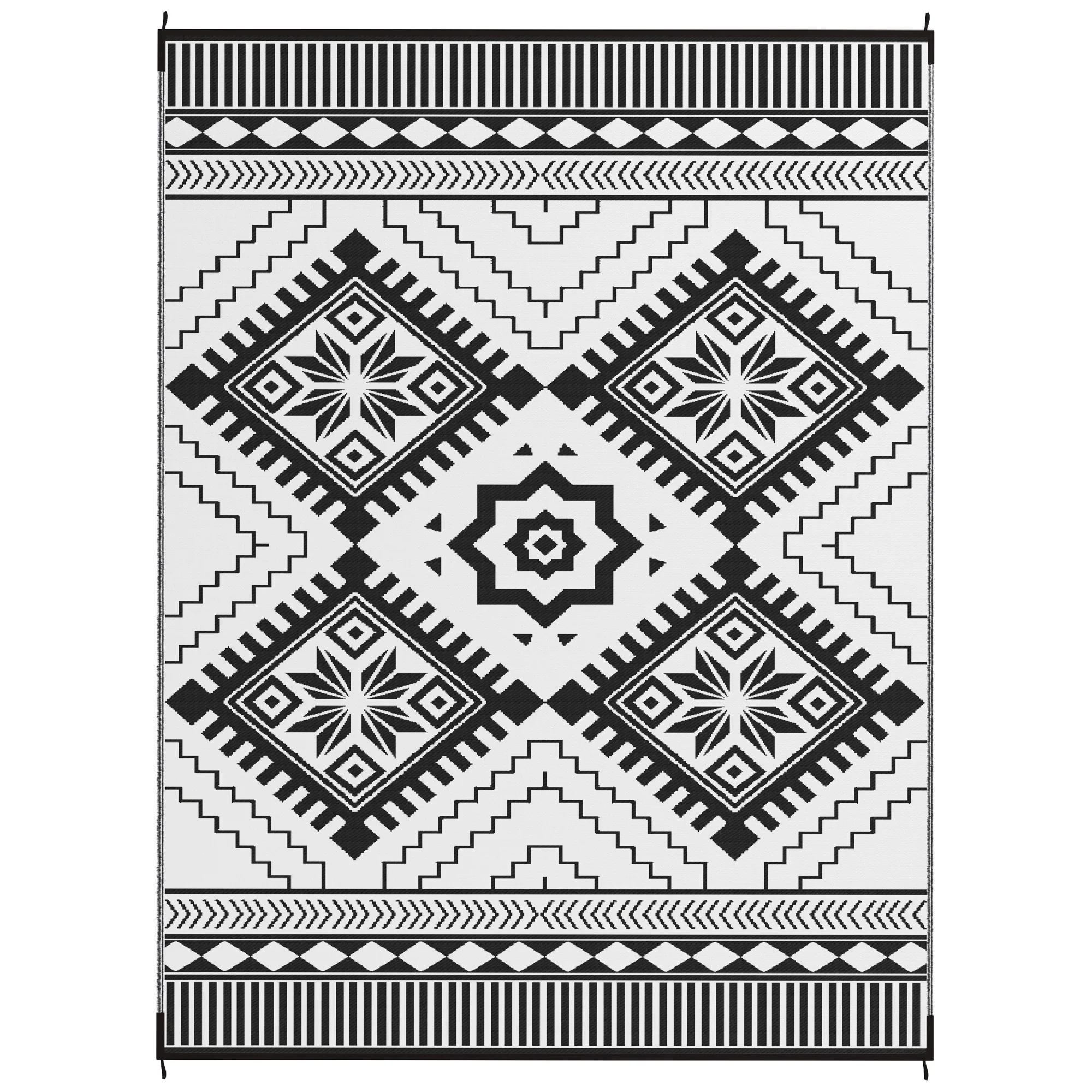 9' x 12' Patio Reversible Outdoor RV Rug with Carry Bag, Toothed Rhombus, White & Black - Image 12