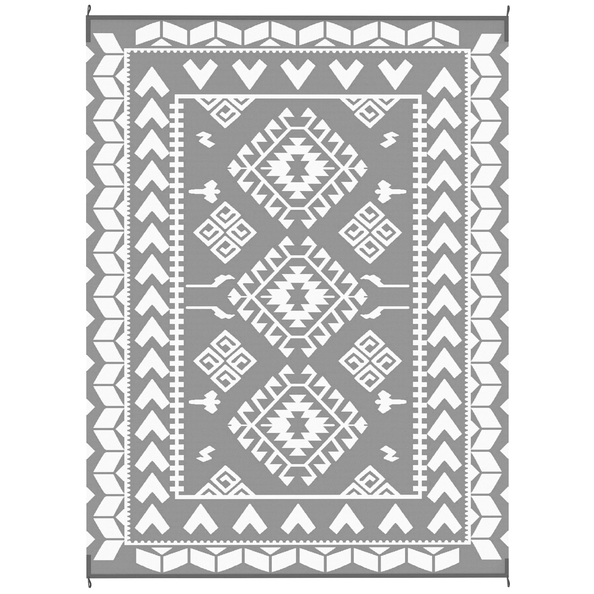 9' x 12'  Patio Reversible Outdoor RV Rug with Carry Bag, Rhombus Patchwork, White & Grey - Image 12