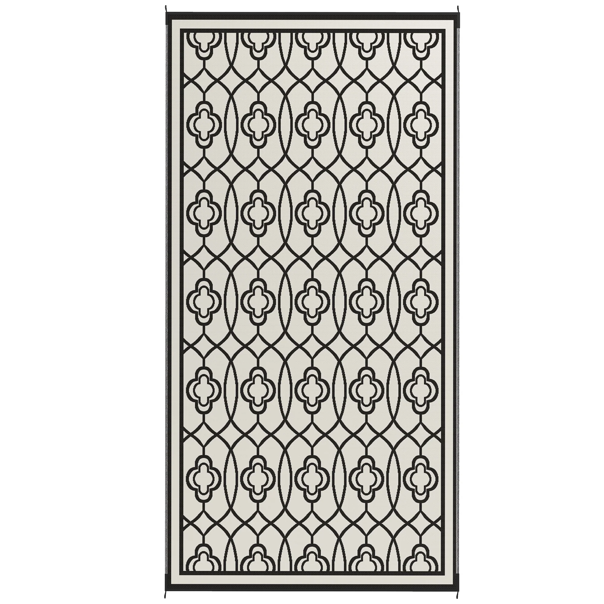 9' x 18' Patio Reversible Outdoor RV Rug with Carry Bag, Lantern, White & Black - Image 12