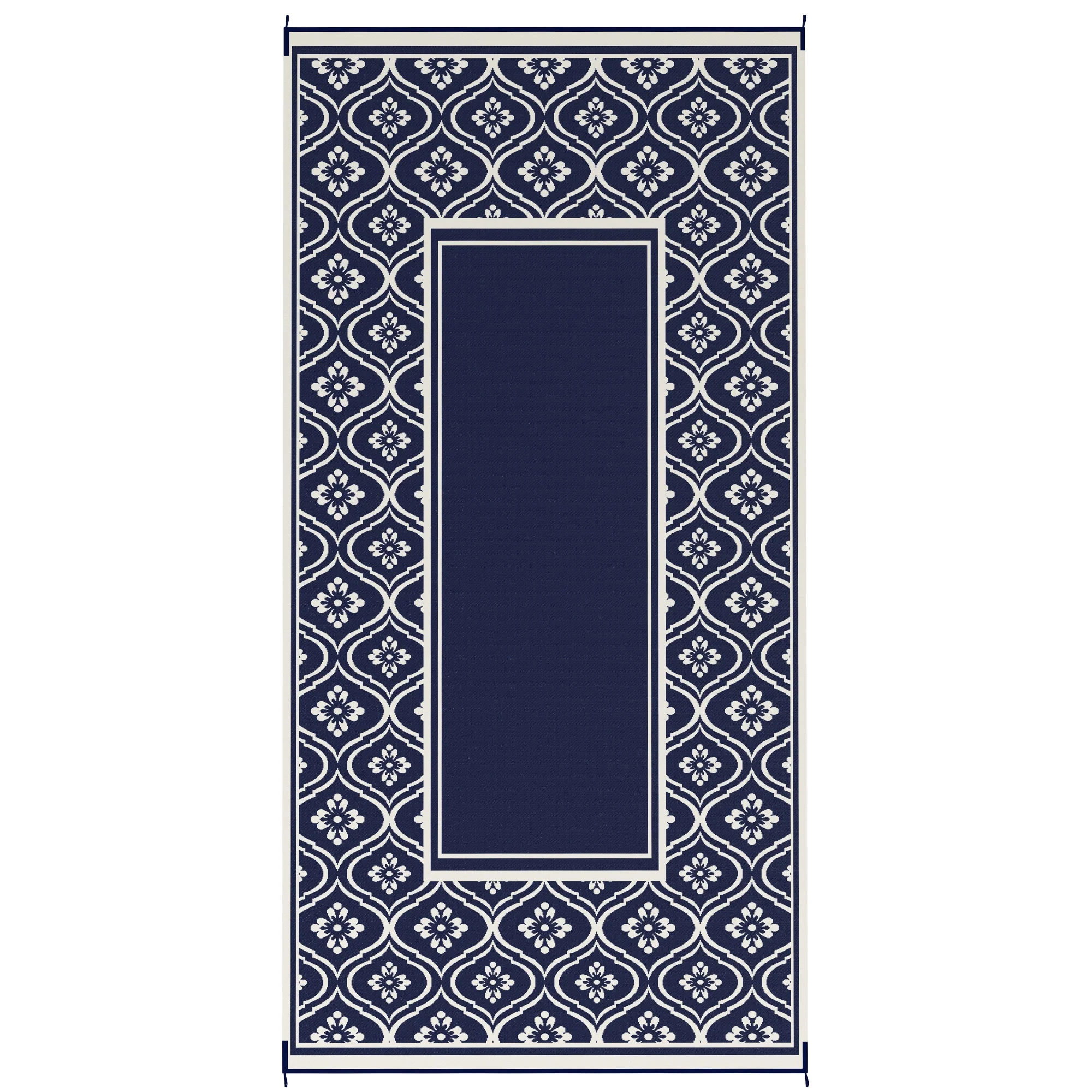 9' x 18' Patio Reversible Outdoor RV Rug with Carry Bag, Gourd Border, White & Blue - Image 12