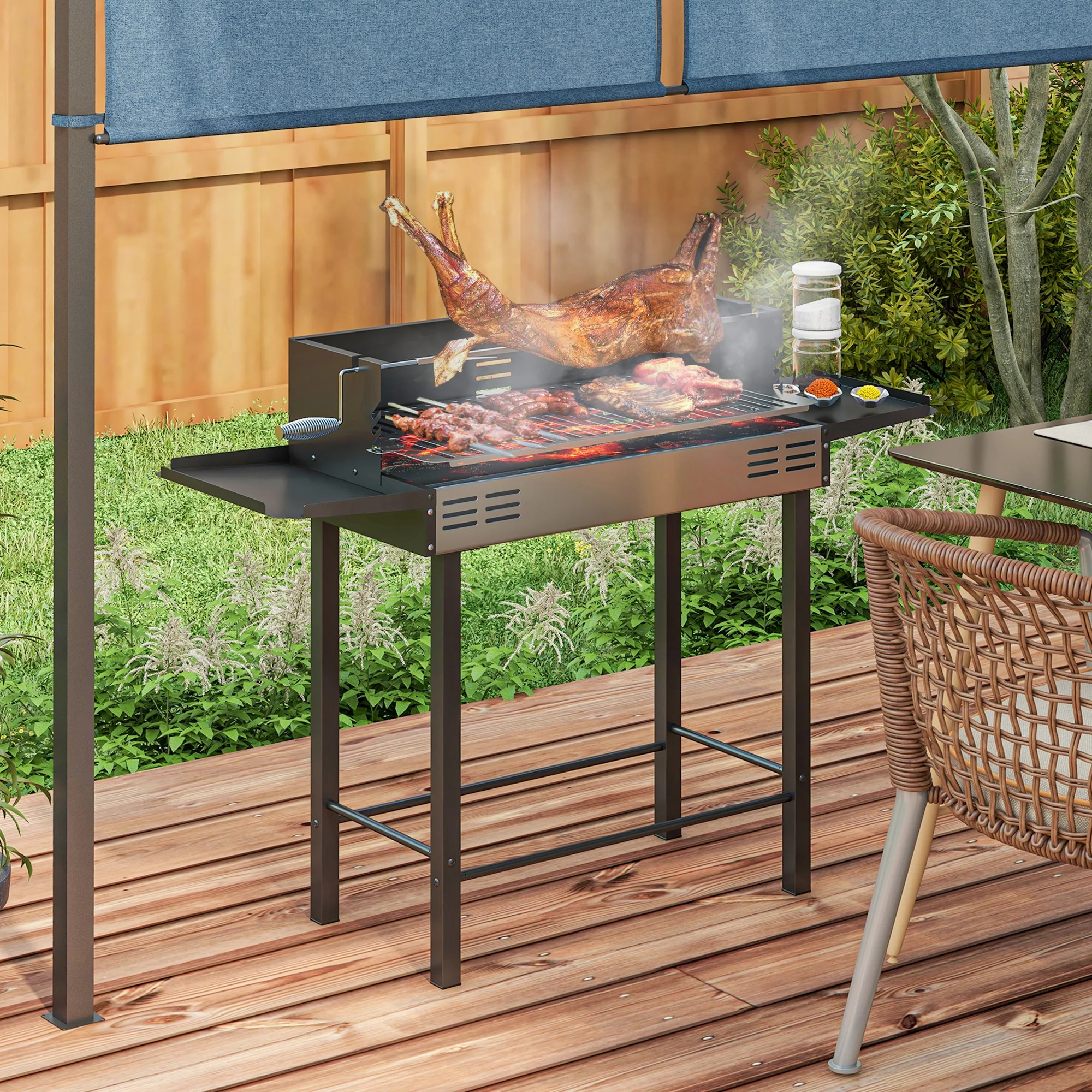 Rotisserie Grill with 3-Level Grates & Wind Deflector, Black - Image 3