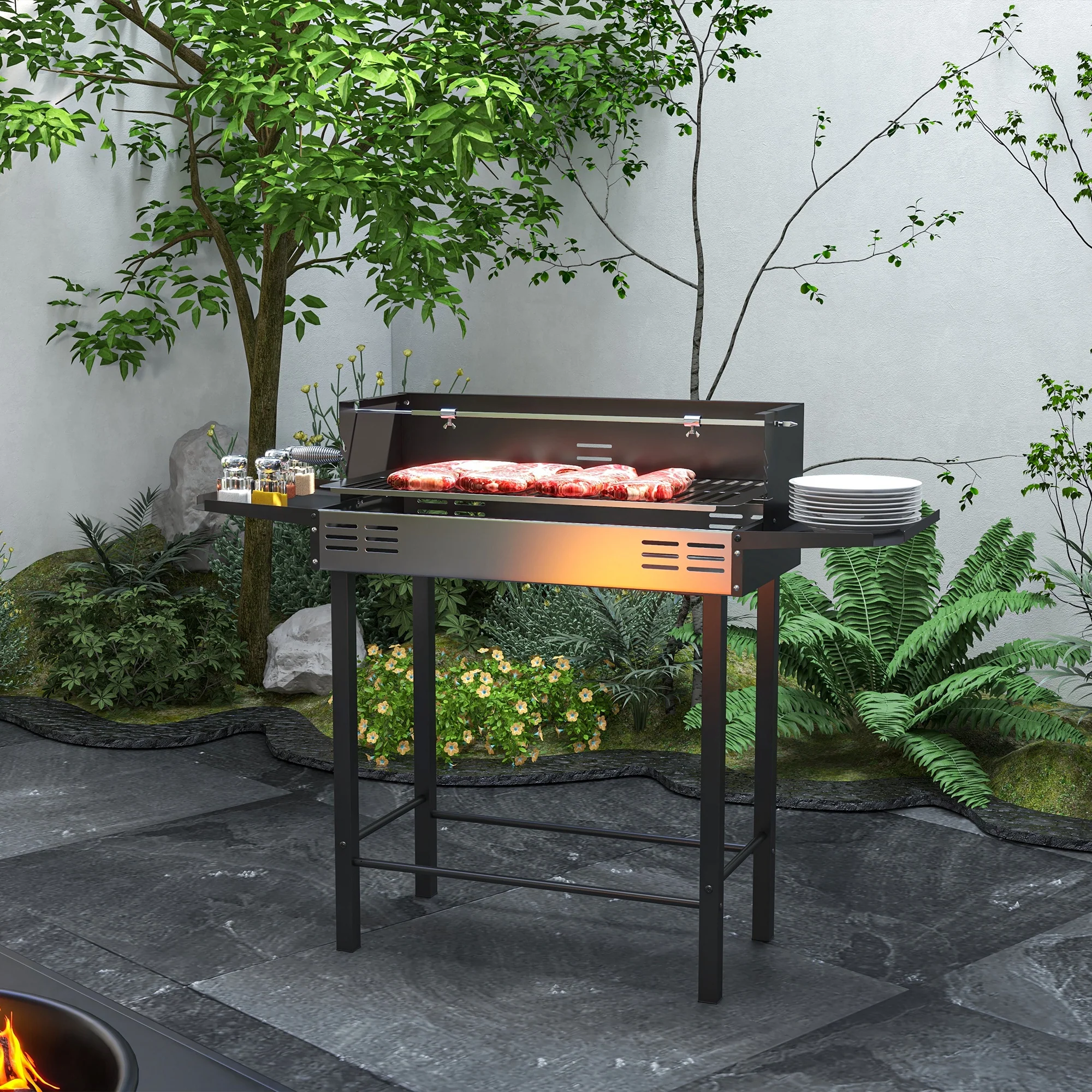 Rotisserie Grill with 3-Level Grates & Wind Deflector, Black - Image 4