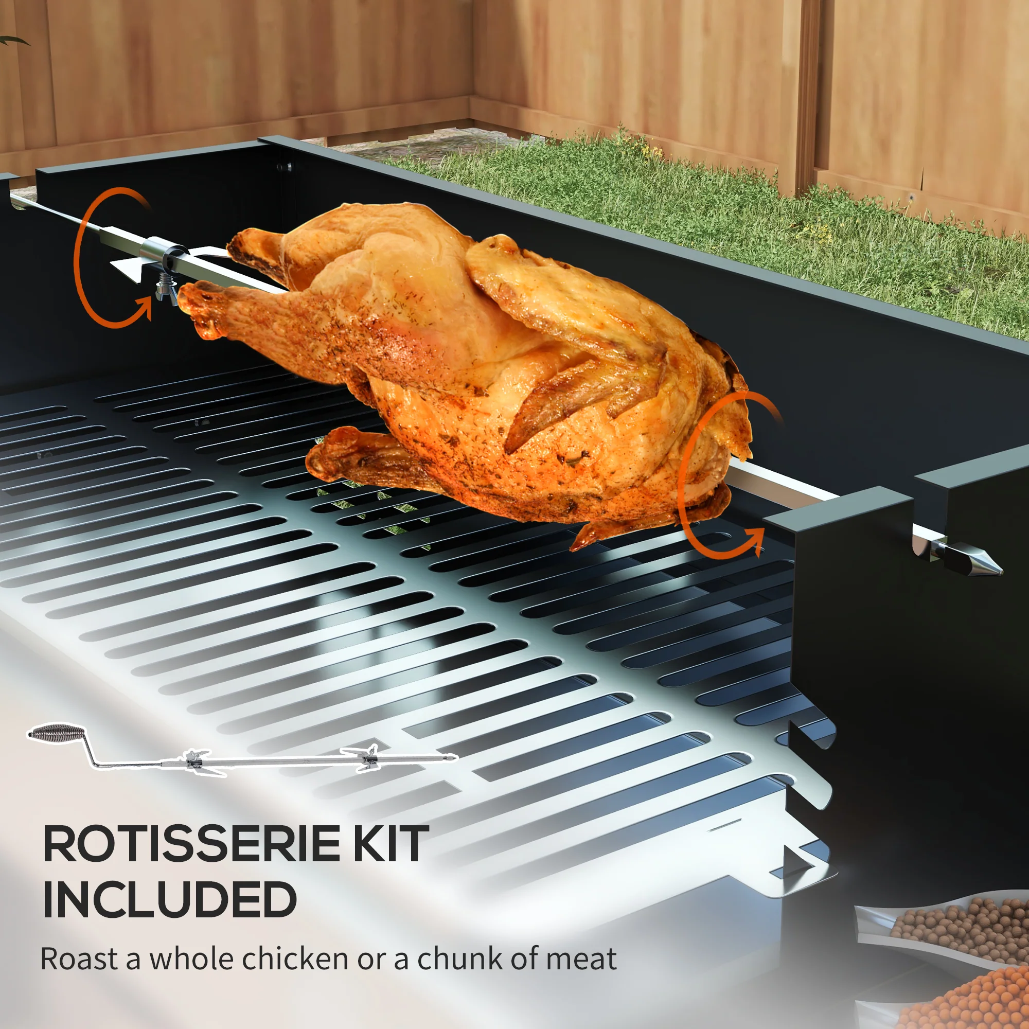 Rotisserie Grill with 3-Level Grates & Wind Deflector, Black - Image 6