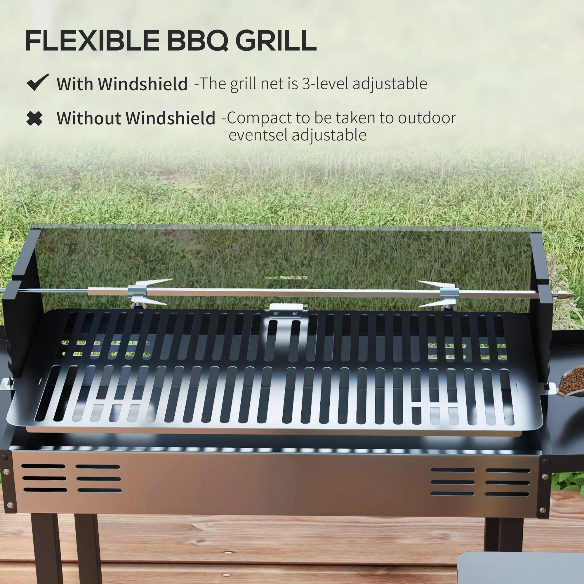 Rotisserie Grill with 3-Level Grates & Wind Deflector, Black - Image 7