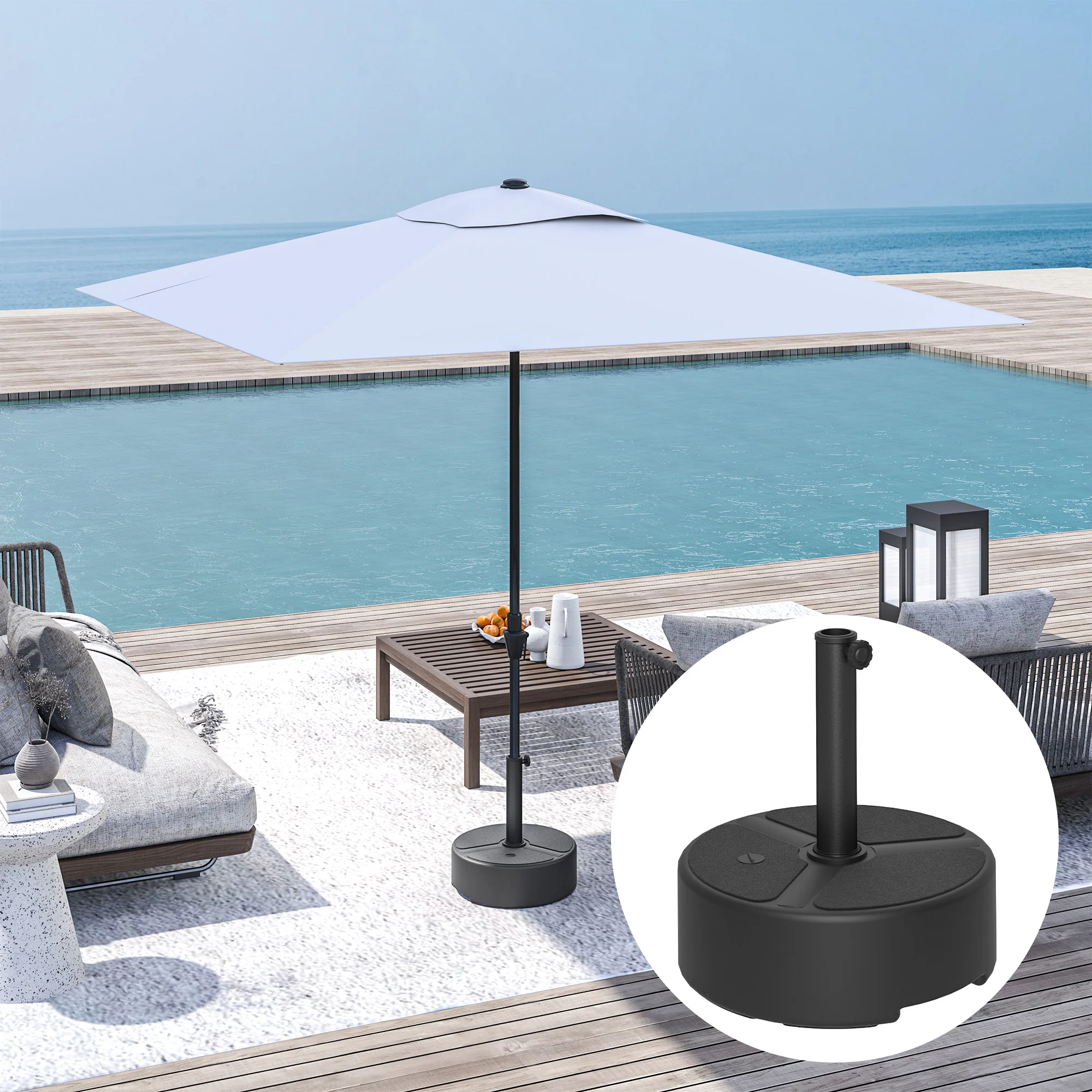 Garden Parasol Base for 38, 48 mm Poles, Filled Up to 20kg Stand or 18kg Water, Black - Image 10