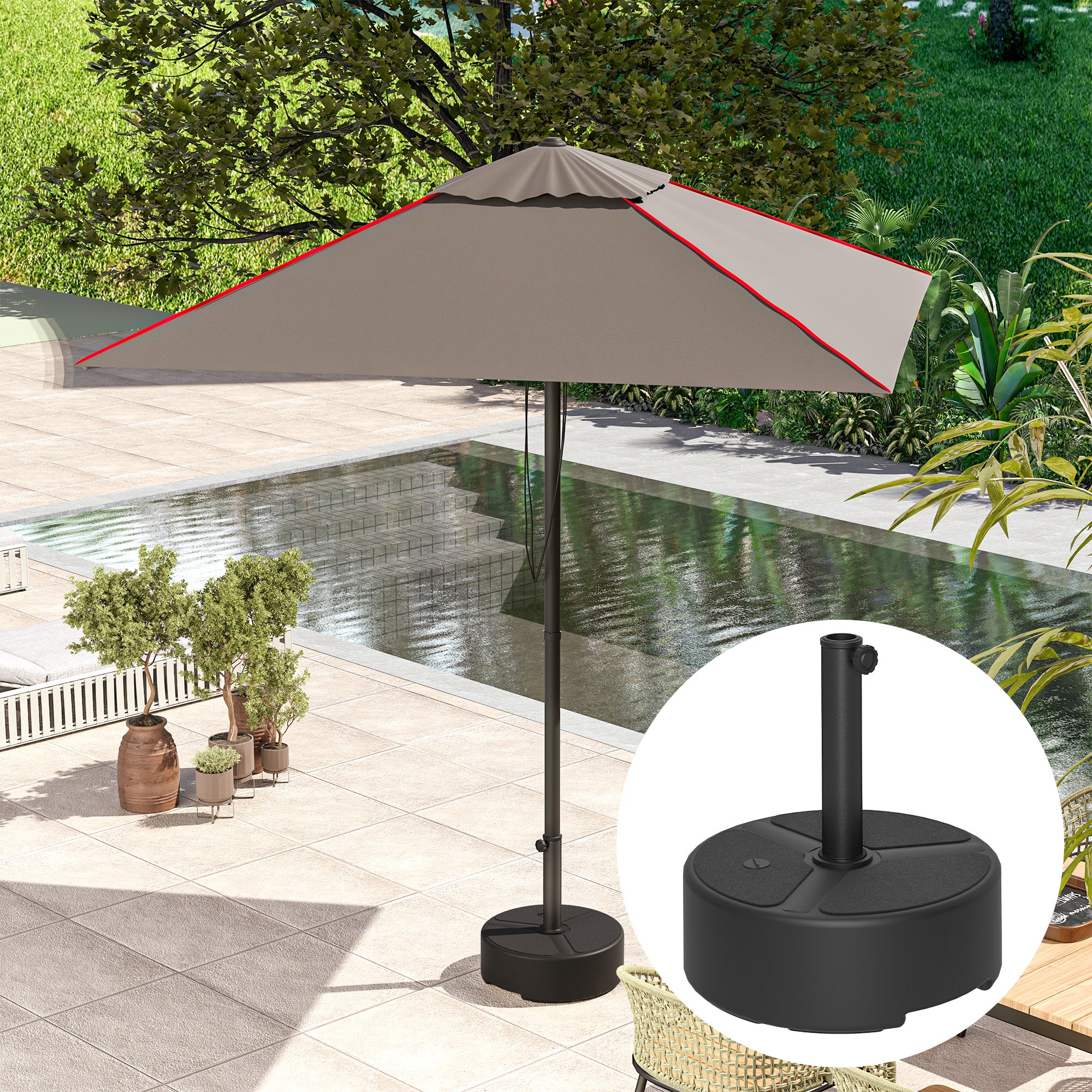 Garden Parasol Base for 38, 48 mm Poles, Filled Up to 20kg Stand or 18kg Water, Black - Image 11