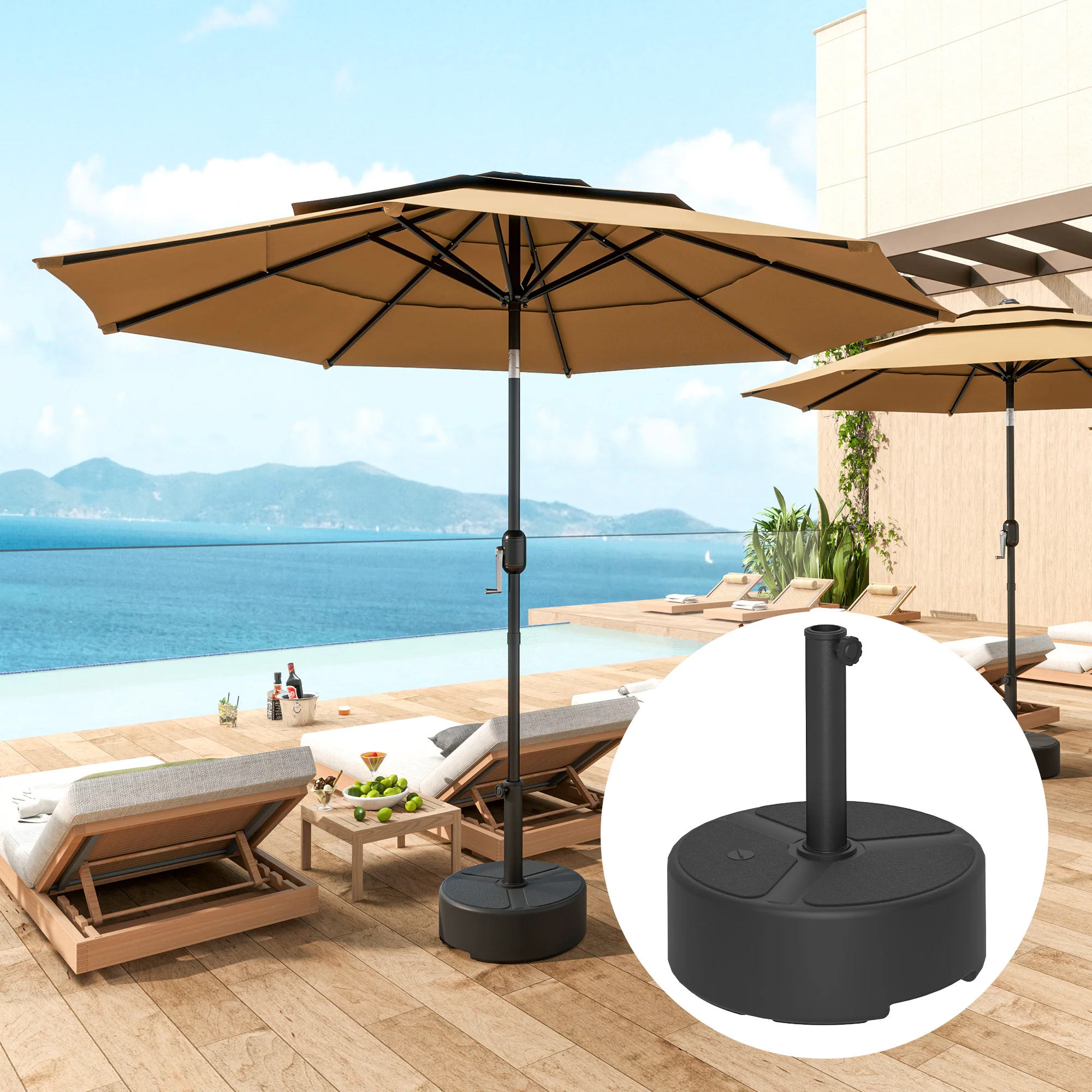 Garden Parasol Base for 38, 48 mm Poles, Filled Up to 20kg Stand or 18kg Water, Black - Image 3