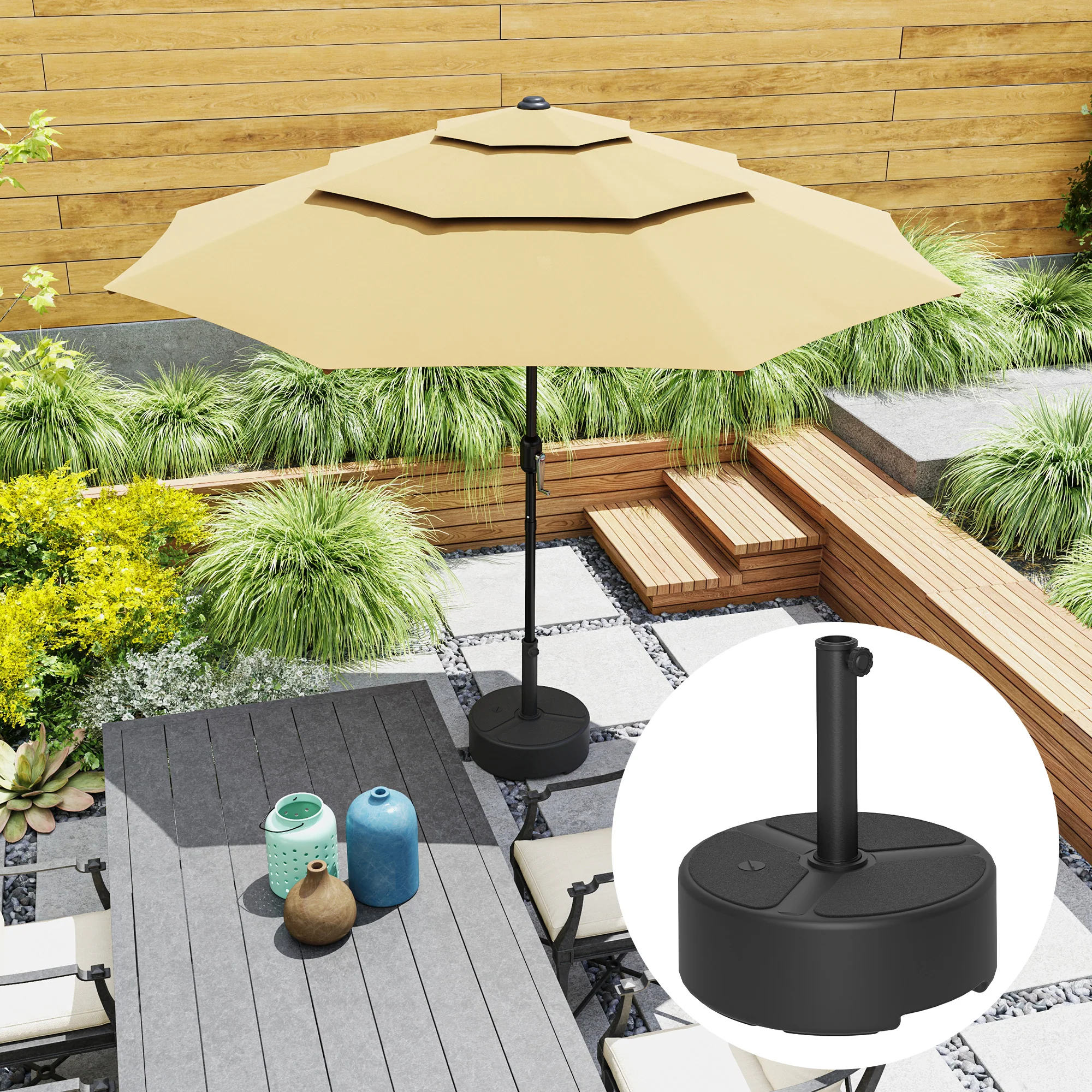 Garden Parasol Base for 38, 48 mm Poles, Filled Up to 20kg Stand or 18kg Water, Black - Image 4