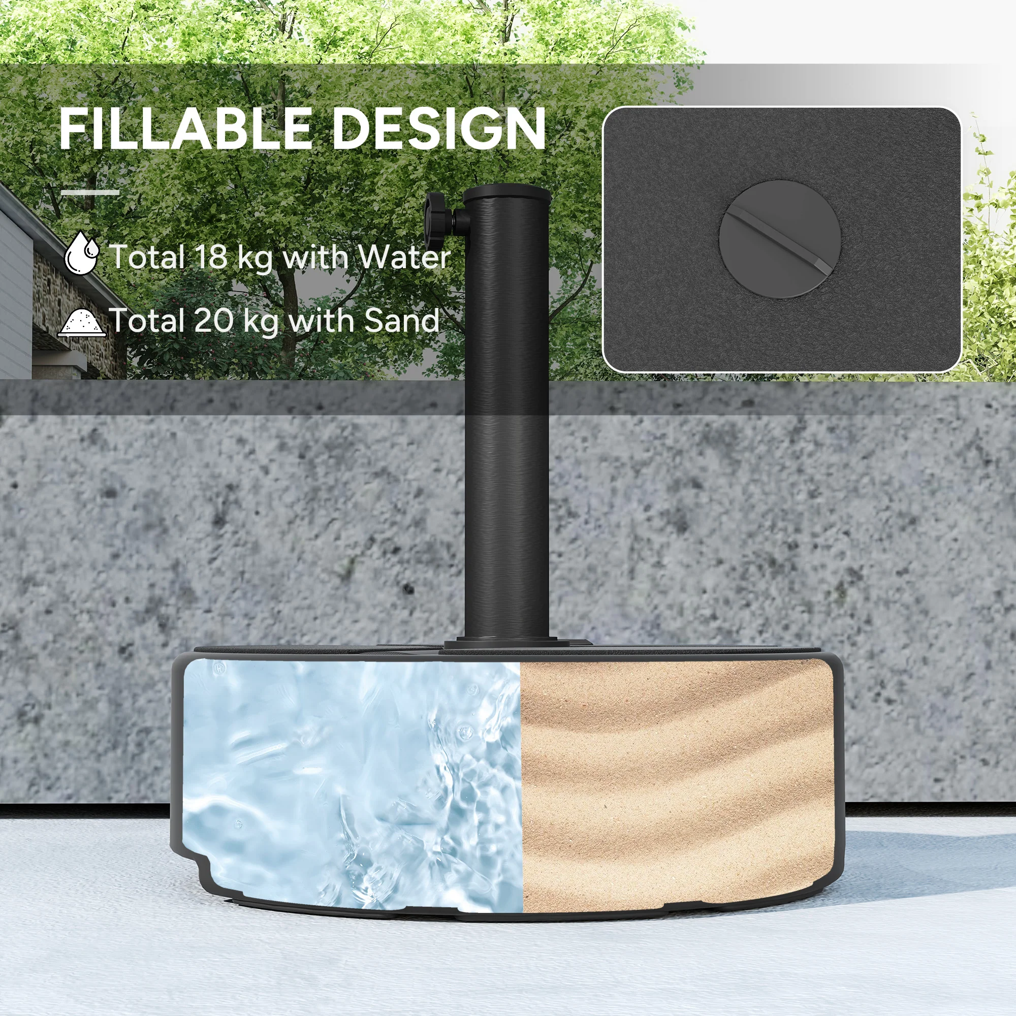 Garden Parasol Base for 38, 48 mm Poles, Filled Up to 20kg Stand or 18kg Water, Black - Image 6