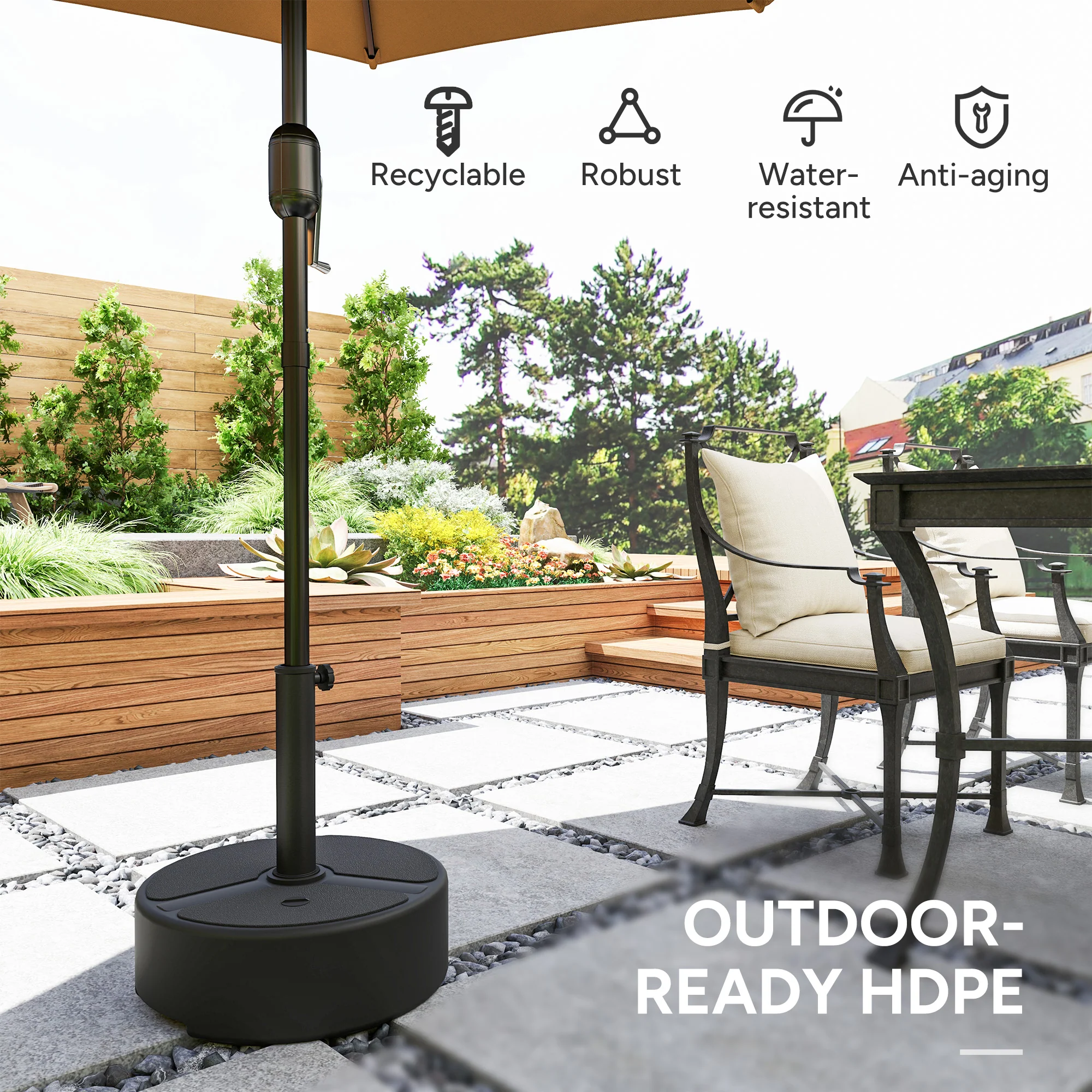 Garden Parasol Base for 38, 48 mm Poles, Filled Up to 20kg Stand or 18kg Water, Black - Image 8