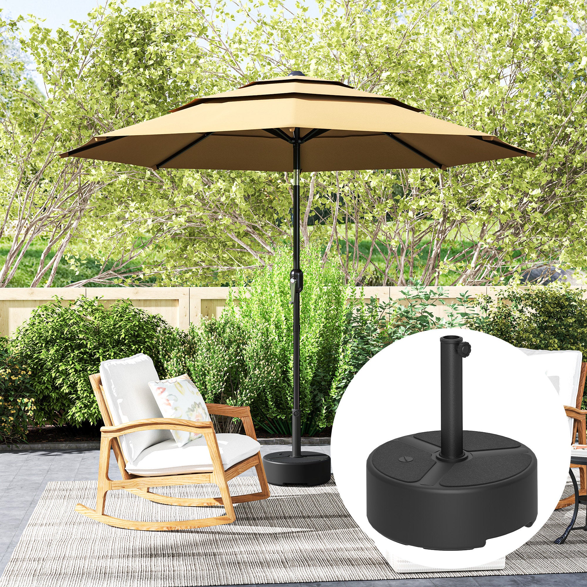 Garden Parasol Base for 38, 48 mm Poles, Filled Up to 20kg Stand or 18kg Water, Black - Image 9