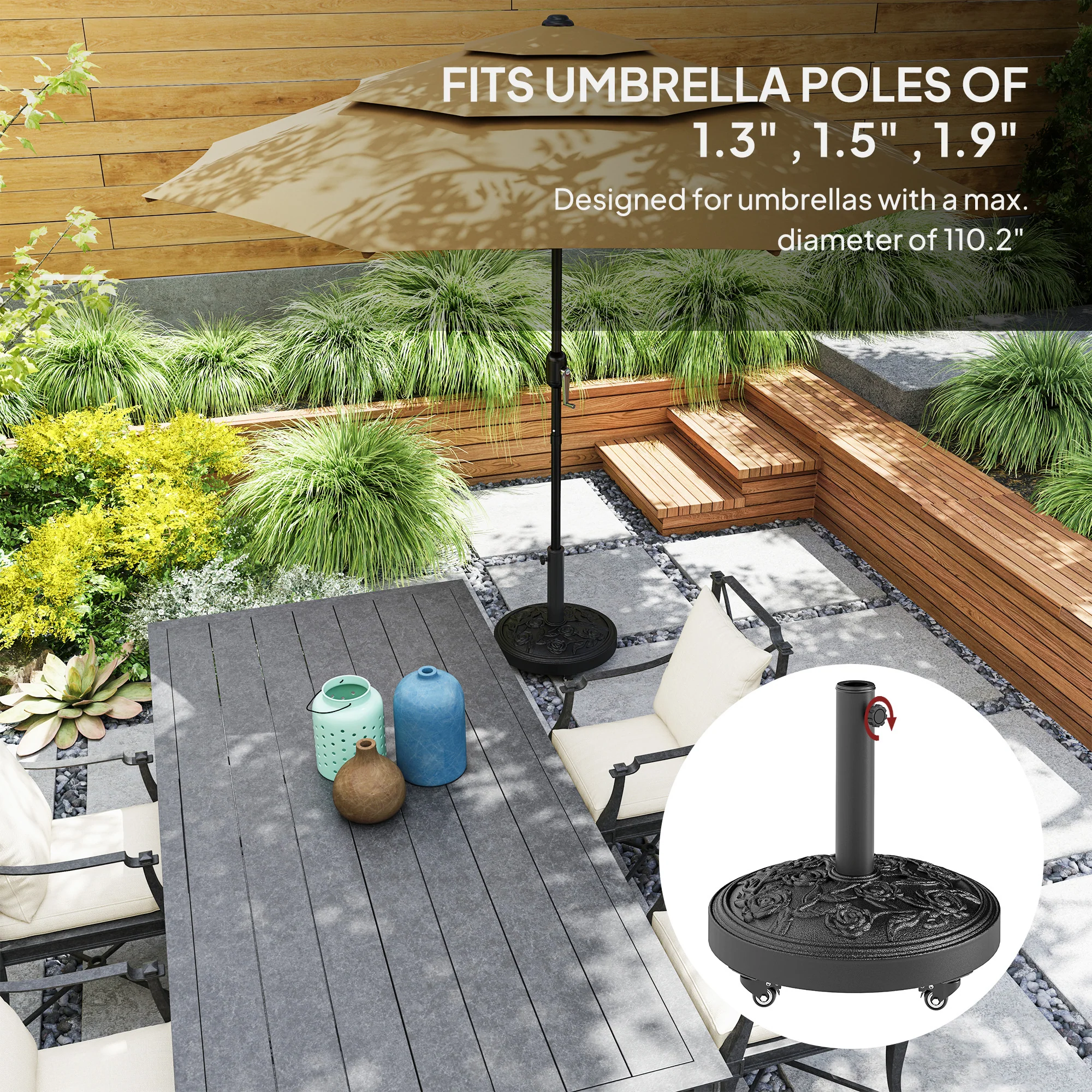 46 lbs Round Patio Umbrella Base with Wheels, Black - Image 6